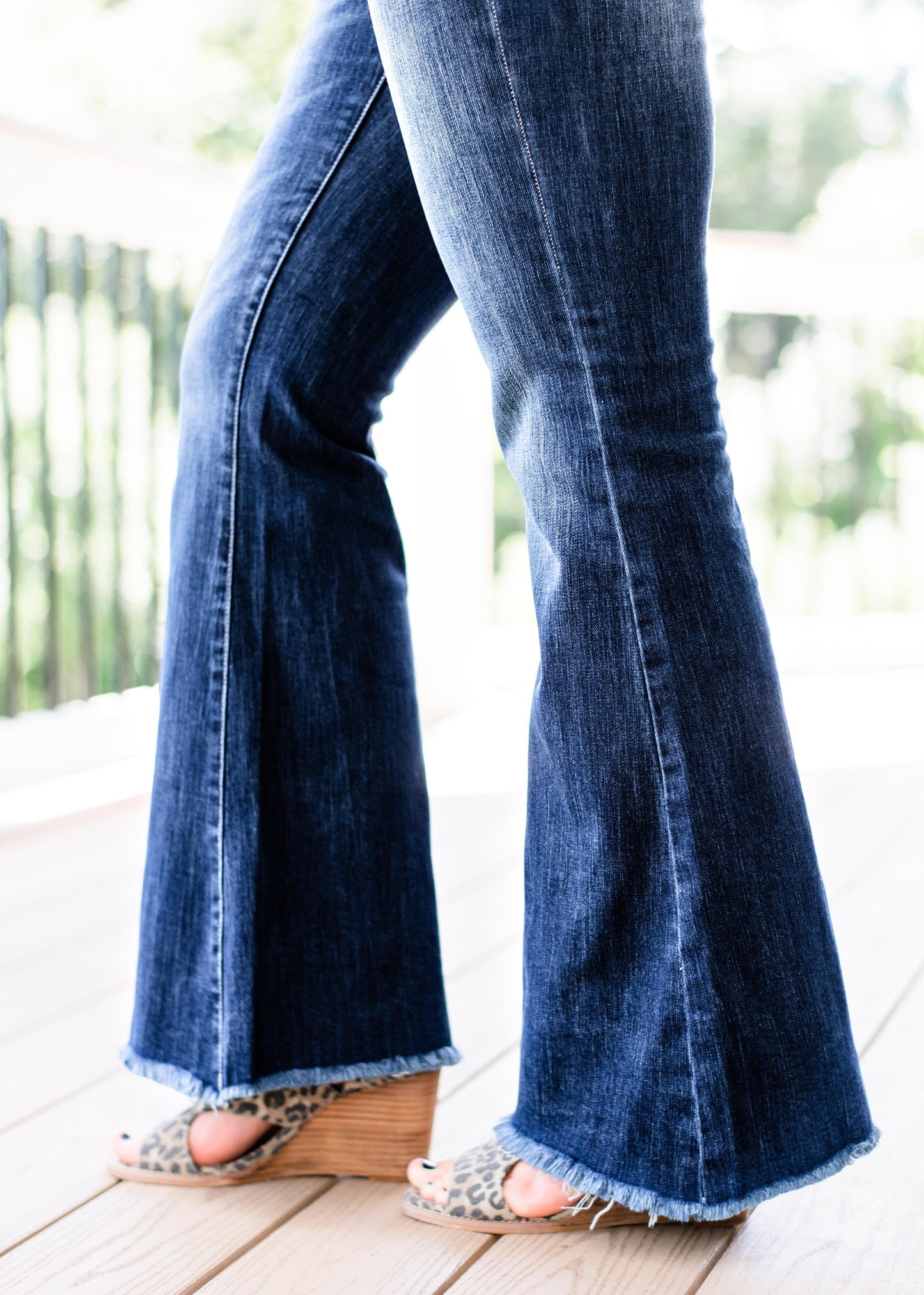 Risen Hot n Cold Vintage Dark Wash Frayed Hem Flare Jeans