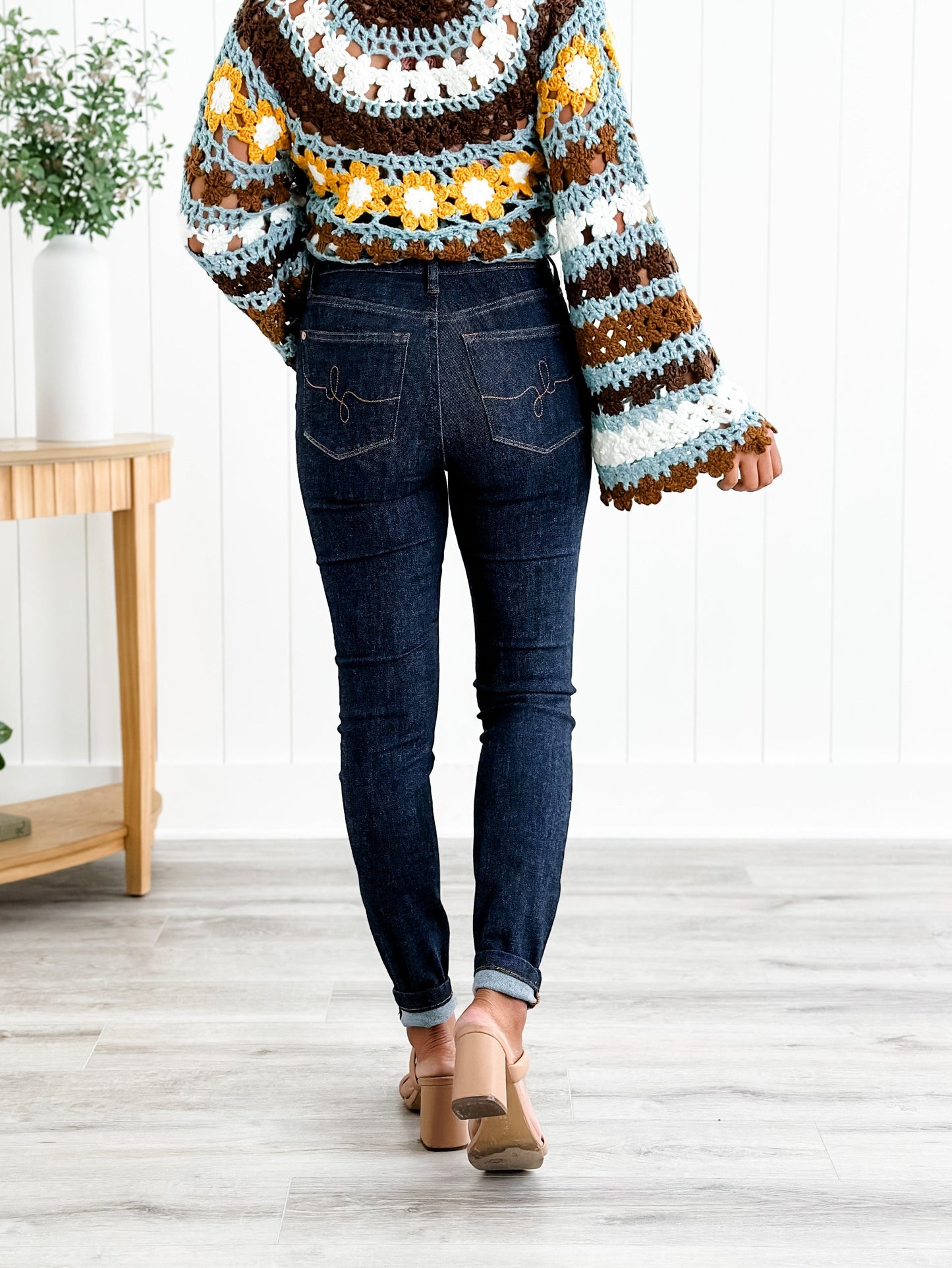 Judy Blue Dark and Twisted High Rise Dark Wash Classic Back Pocket Embroidery Skinny Jeans