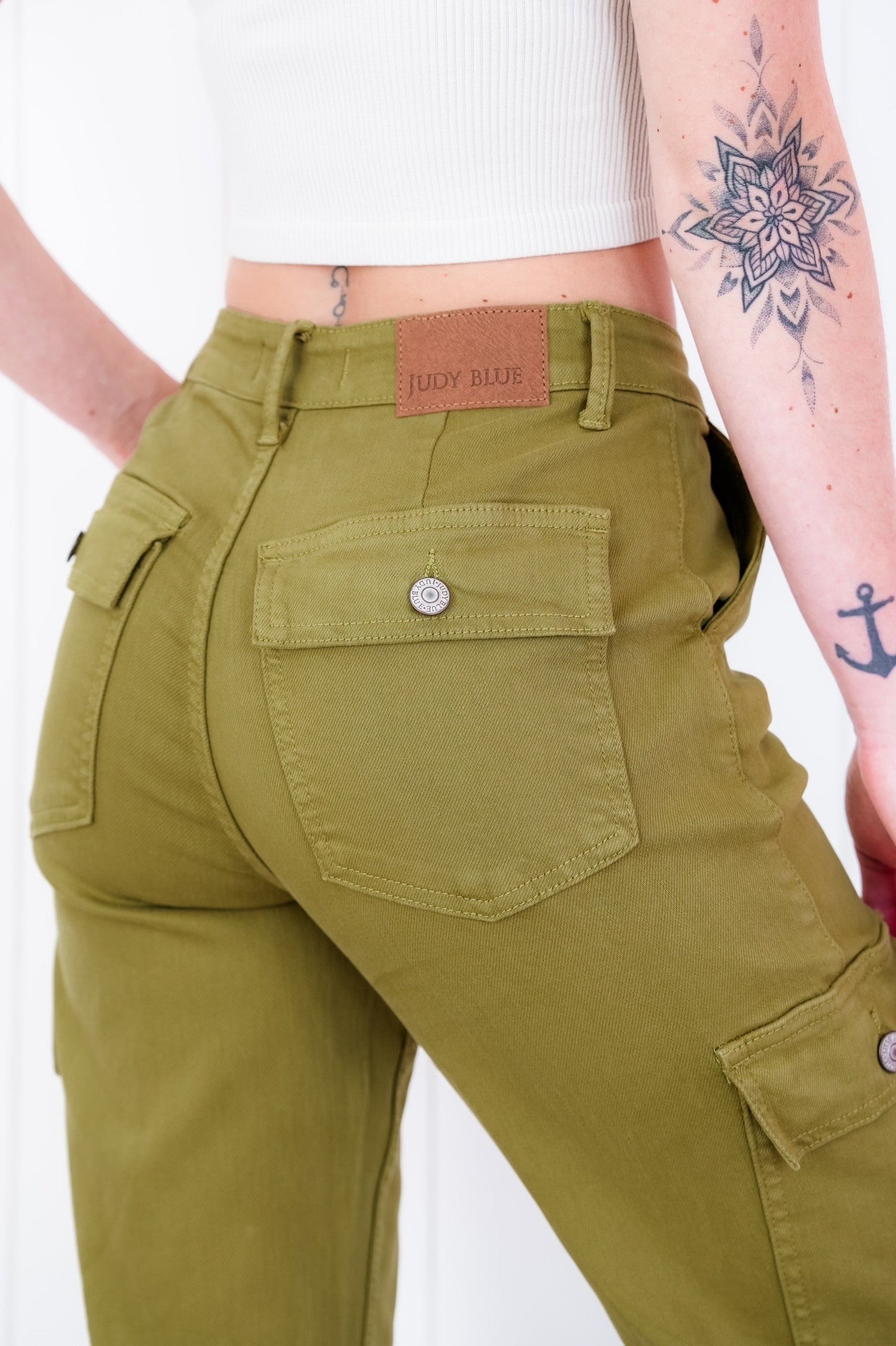 Judy Blue High Rise Matcha Straight Leg Cargo Jeans