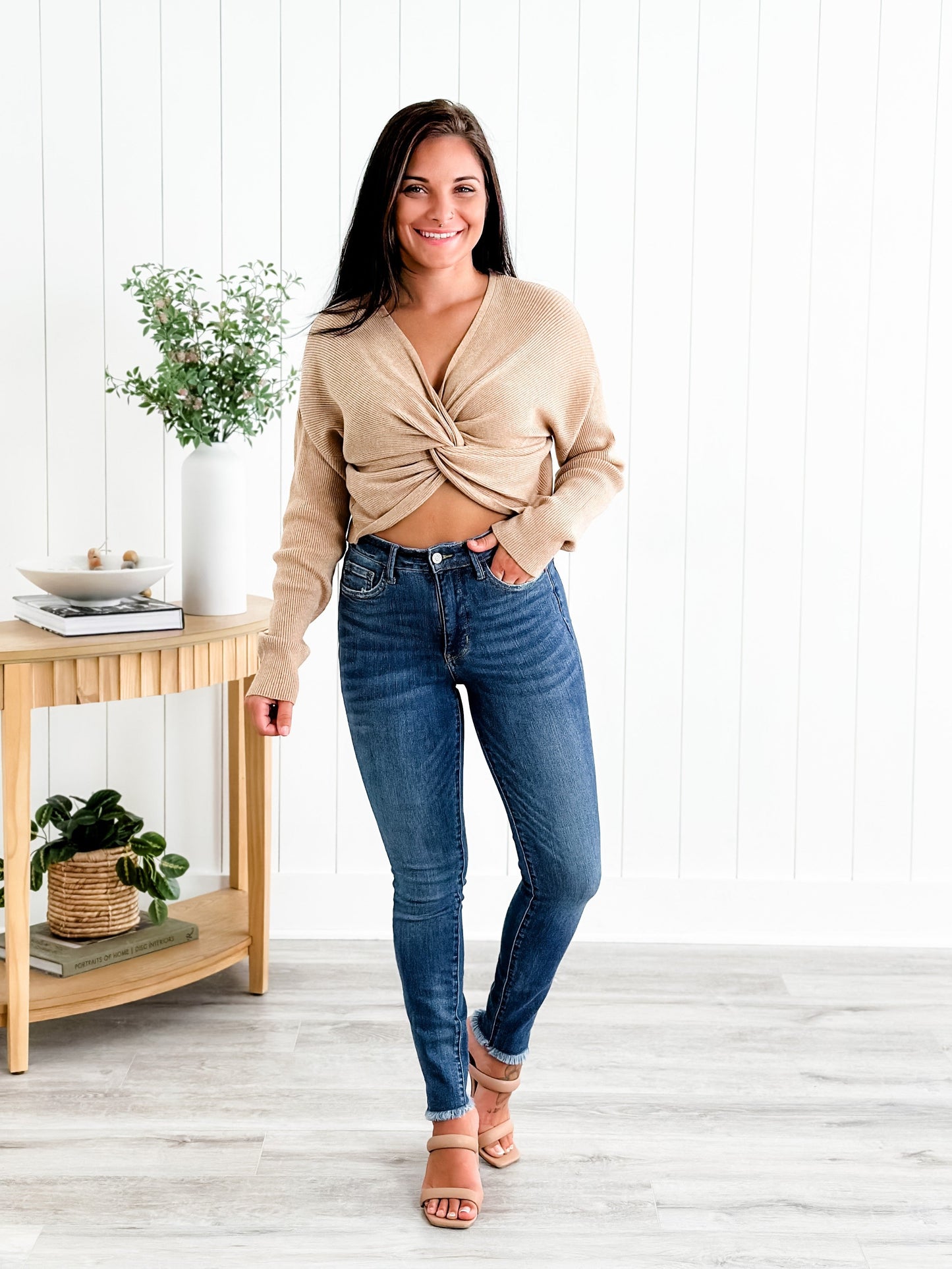 Judy Blue What Dreams are Made Of High Rise Medium Wash Tummy Control Side Slit With Frayed Hem Skinny Jeans