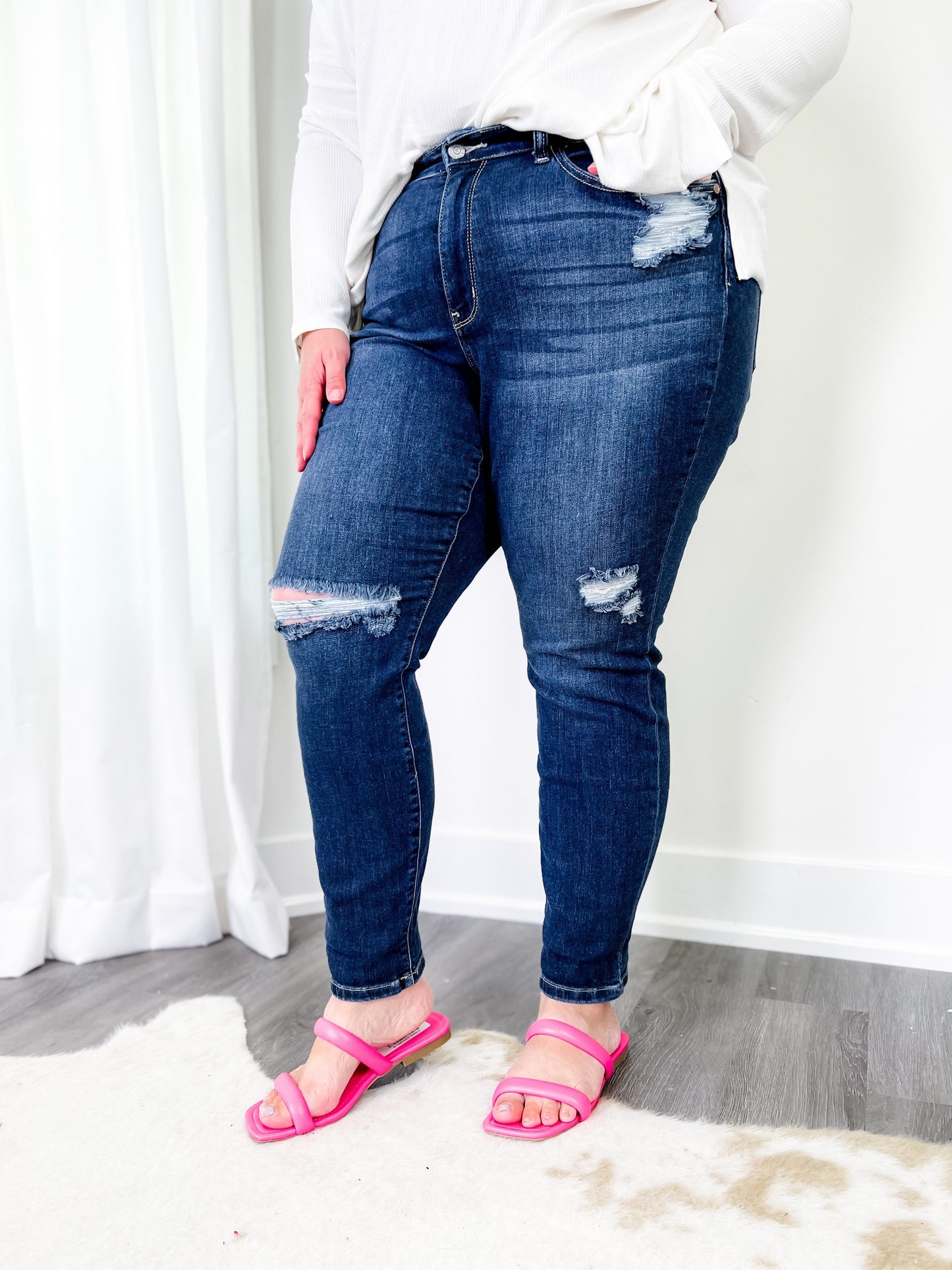 Judy Blue Casual Friday High Rise Cuffed Boyfriend Distressed Jeans