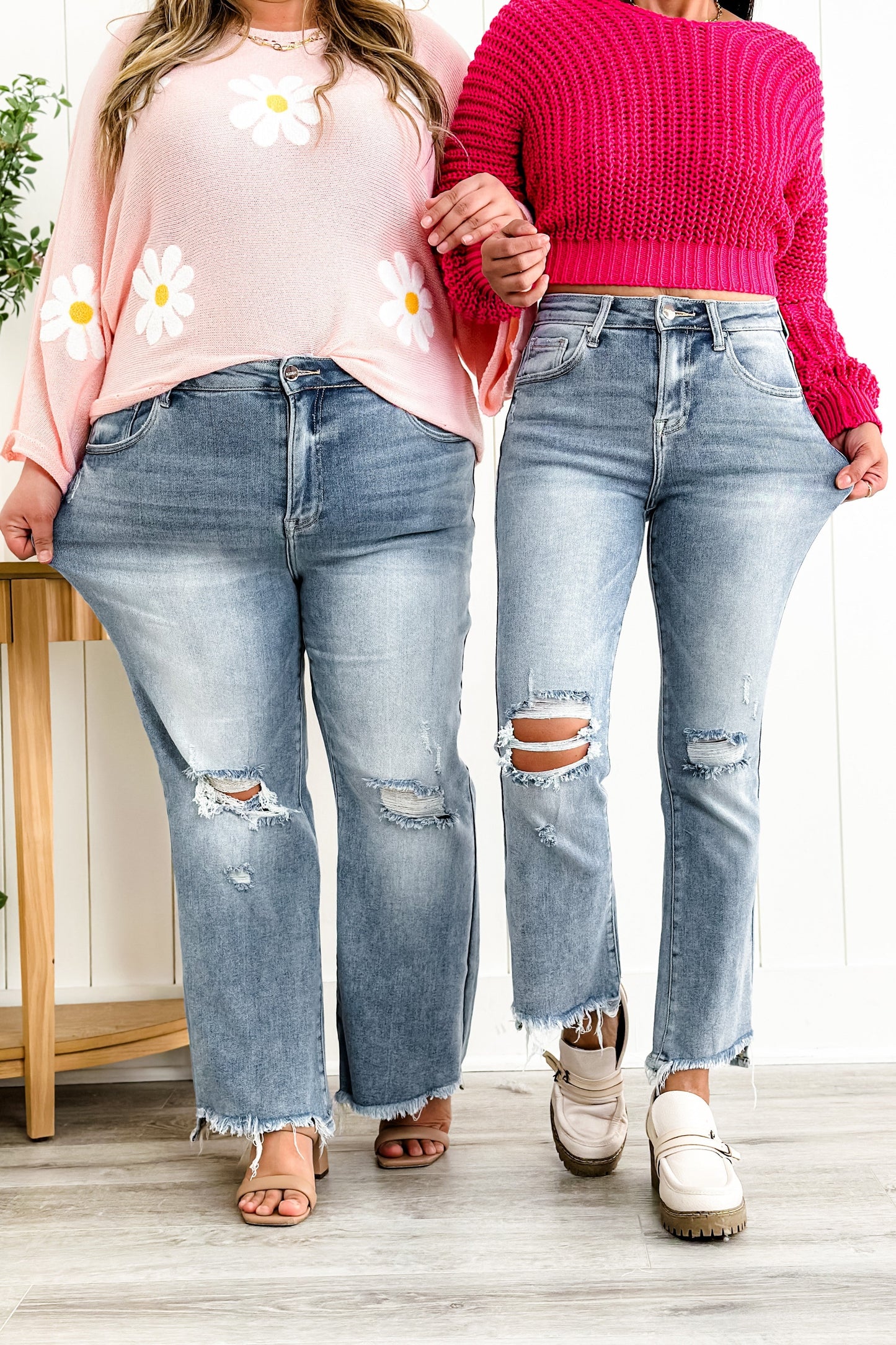 Risen Stella Babe High Rise Light Wash Cropped Distressed Flare Jeans