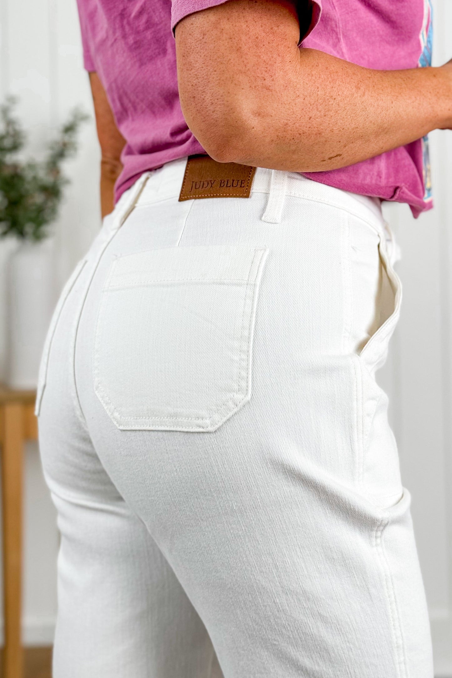 Judy Blue WHITE Airplane Mode High Rise White Cuffed Jogger