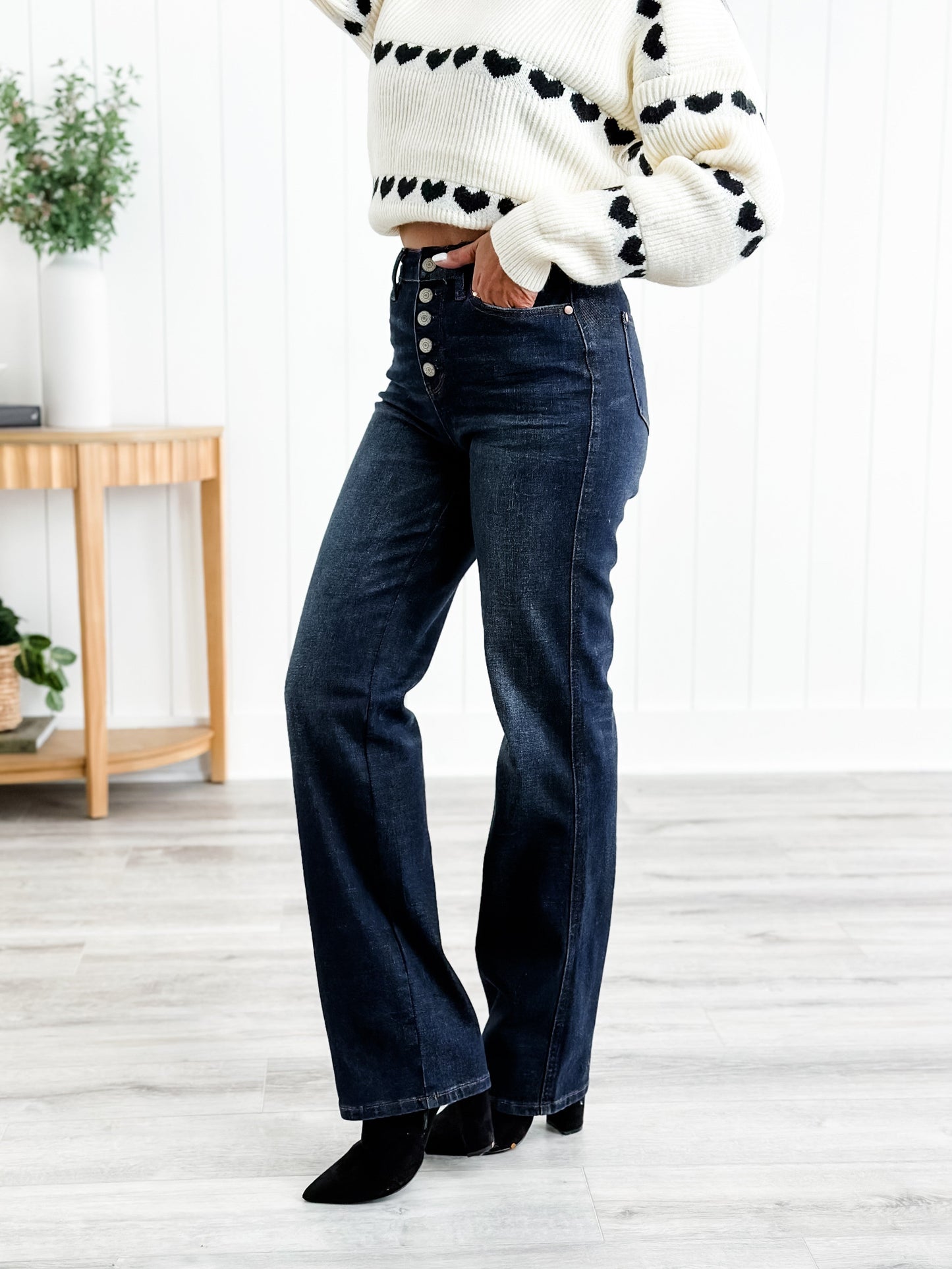 Judy Blue Work Can Wait High Rise Dark Wash Button Fly Straight Leg Jeans