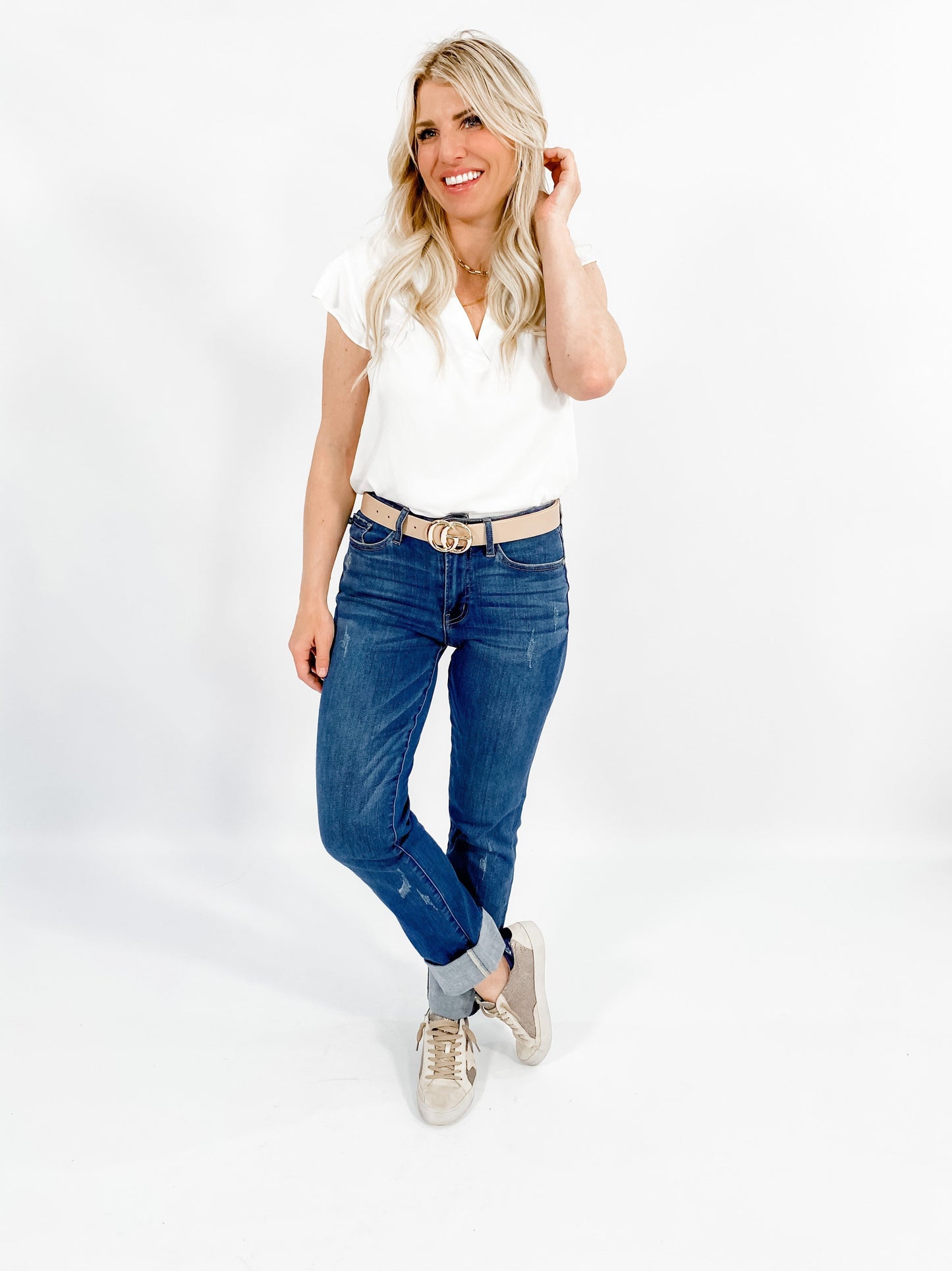 Judy Blue midrise double cuff long boyfriend