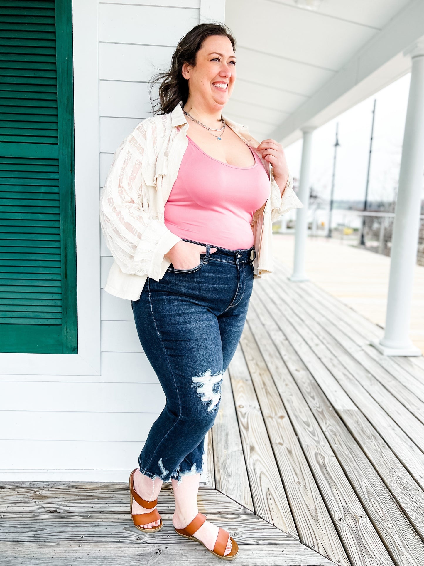 Judy Blue After Hours Dark Wash Destroyed Hem Cropped Straight Leg Jeans