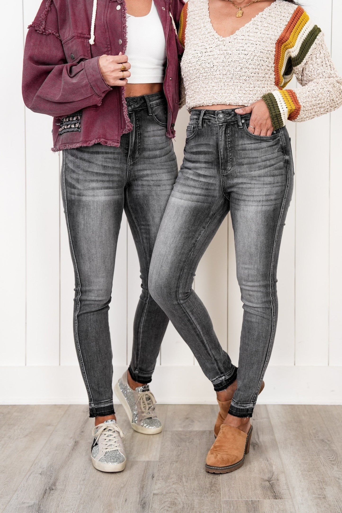 Judy Blue 50 Shades of Grey High Rise Grey Wash Tummy Control Skinny Jeans With Release Hem