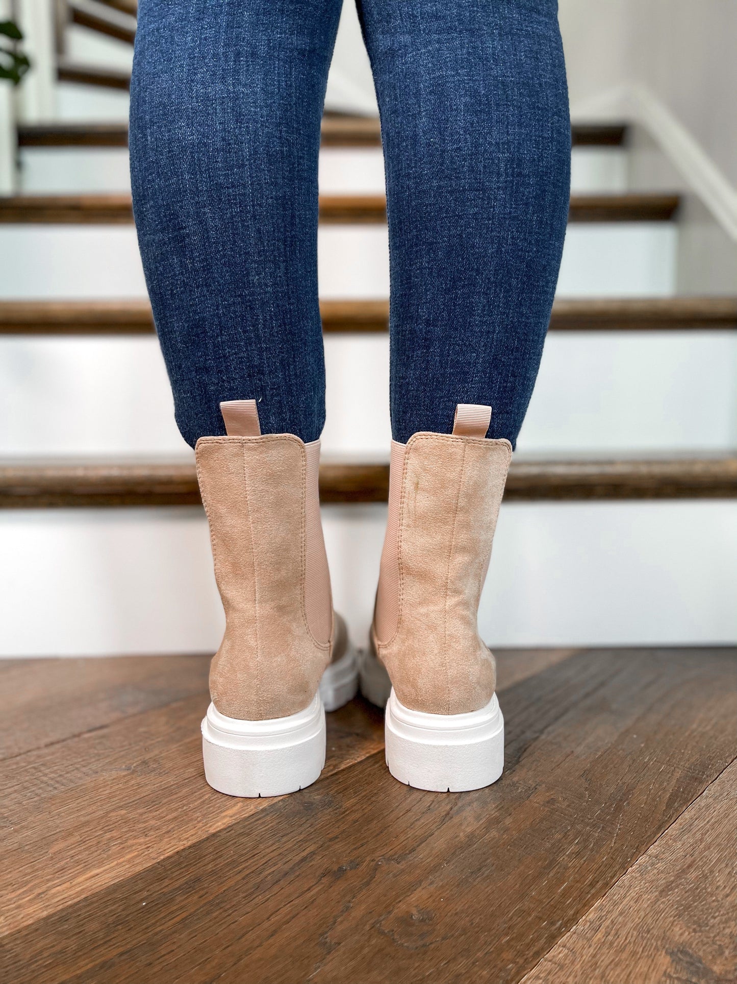 High Top Chelsea Vegan Suede Sand Boots