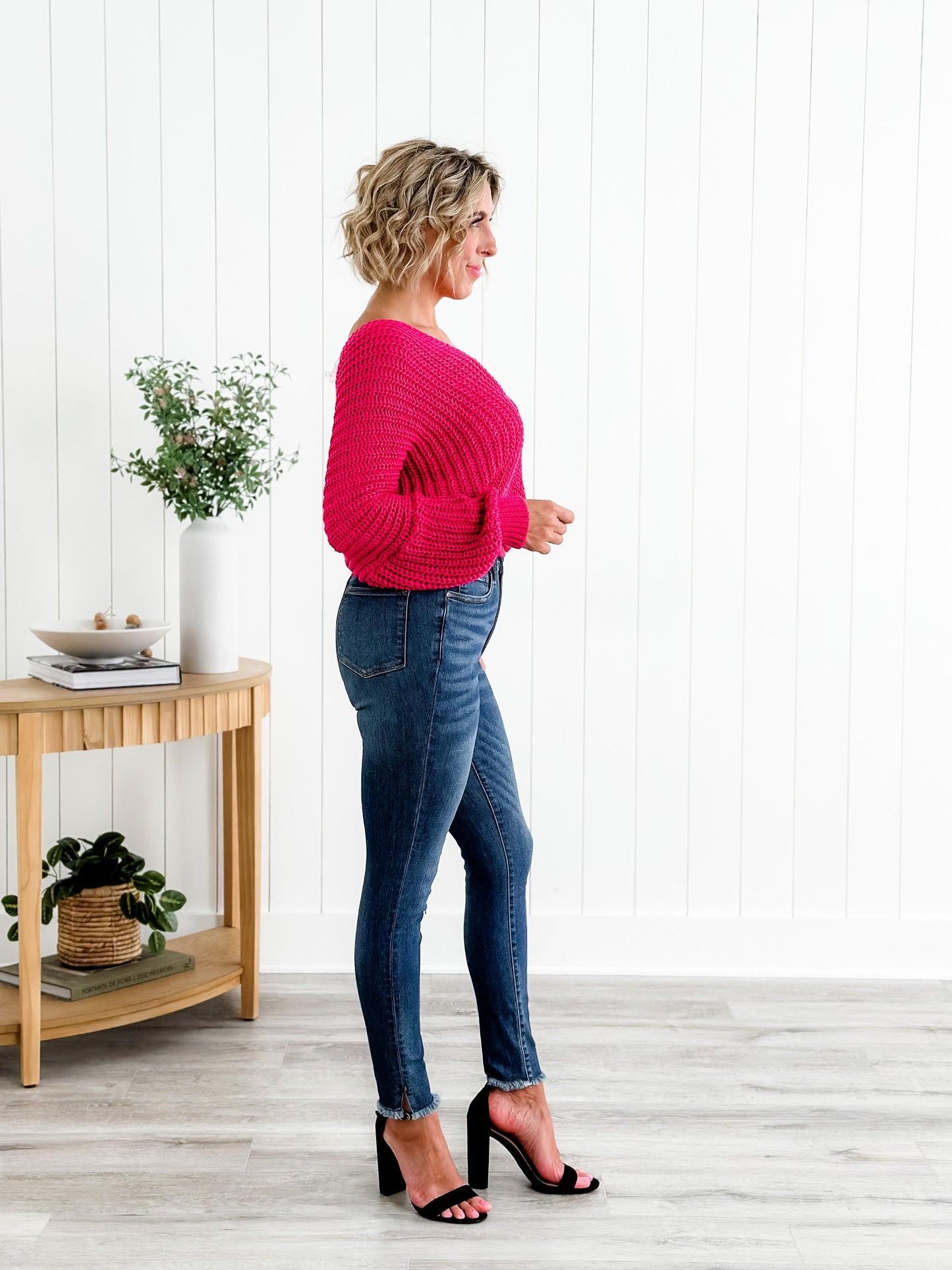 Judy Blue What Dreams are Made Of High Rise Medium Wash Tummy Control Side Slit With Frayed Hem Skinny Jeans