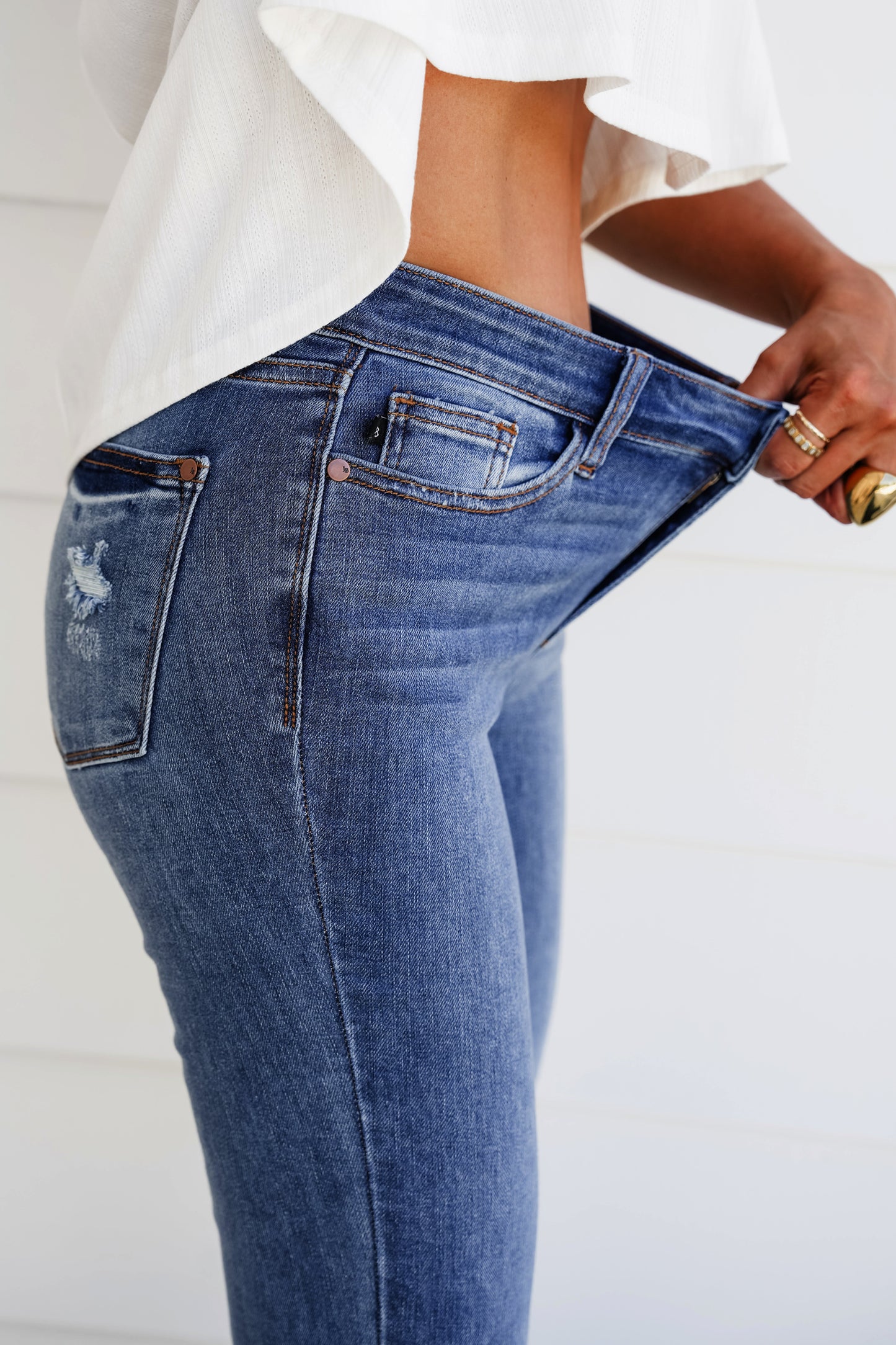 Judy Blue Medium Wash Released Hem Cropped Bootcut Jeans