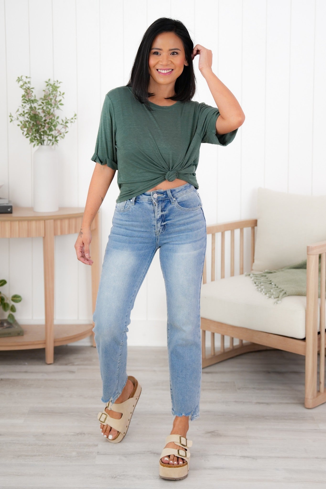 Plus/Reg Solid Short Cuffed Sleeve Top (Multiple Colors)