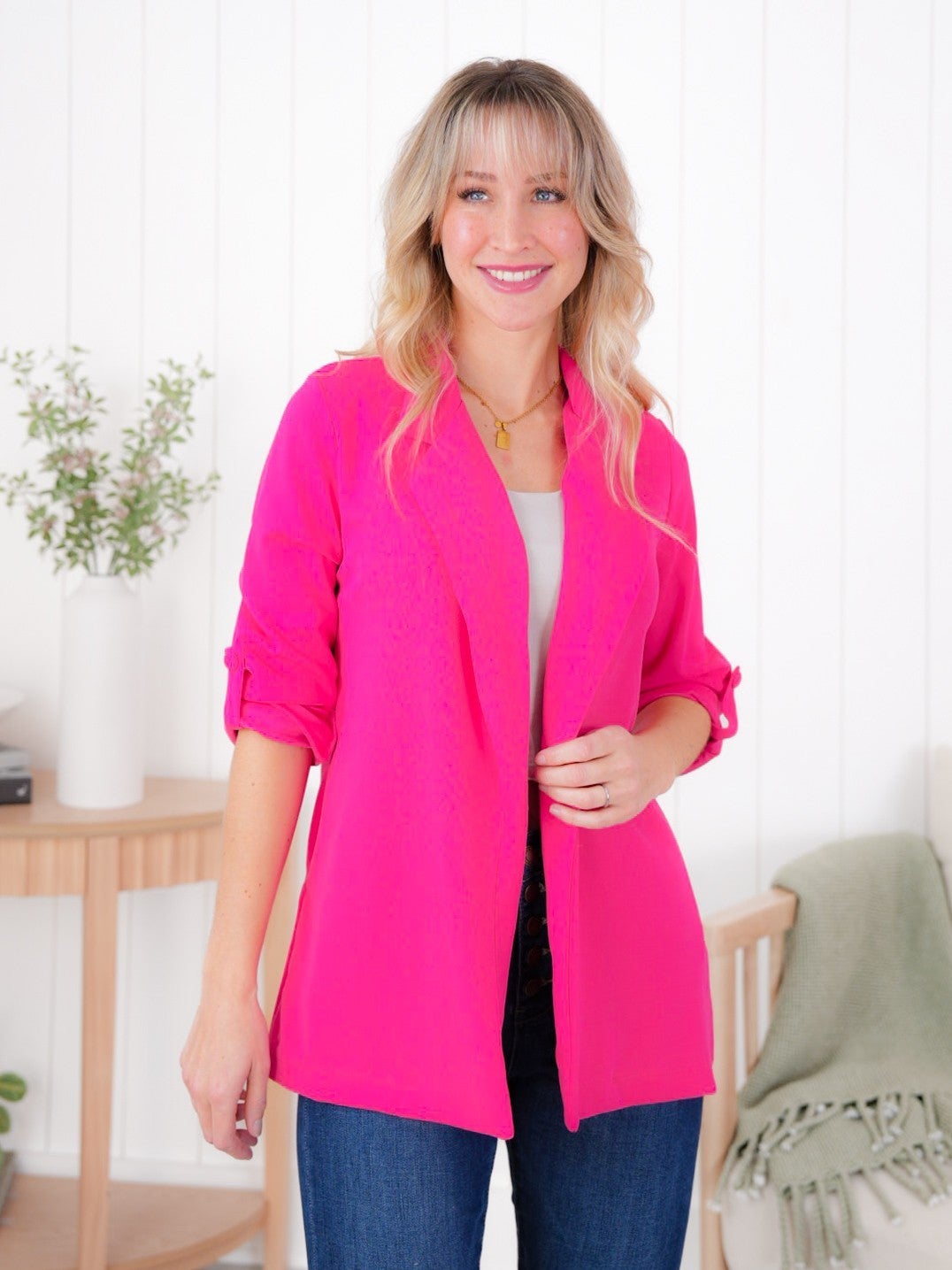 DOOR BUSTER! Plus/Reg Solid Long Sleeve Open Blazer With Side Pockets (Multiple Colors)
