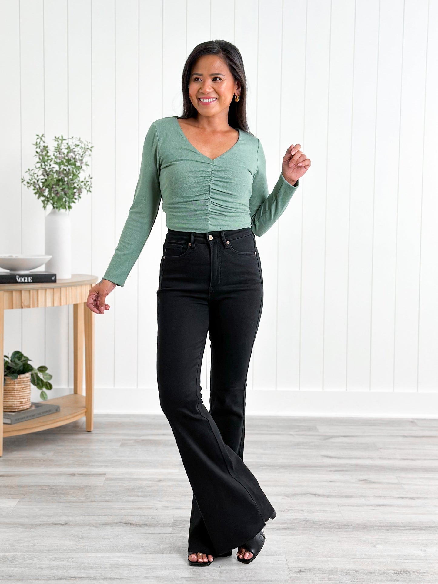 Judy Blue High Rise Black Tummy Control Cut Hem Flare Jeans