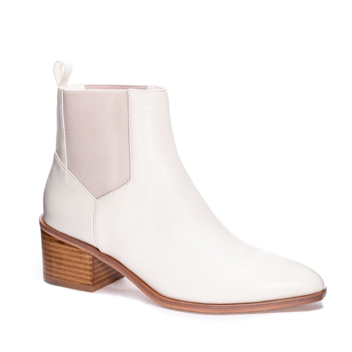 Soft Cow Leather & Elastic Sides Slip On White Chelsea Bootie With Heel