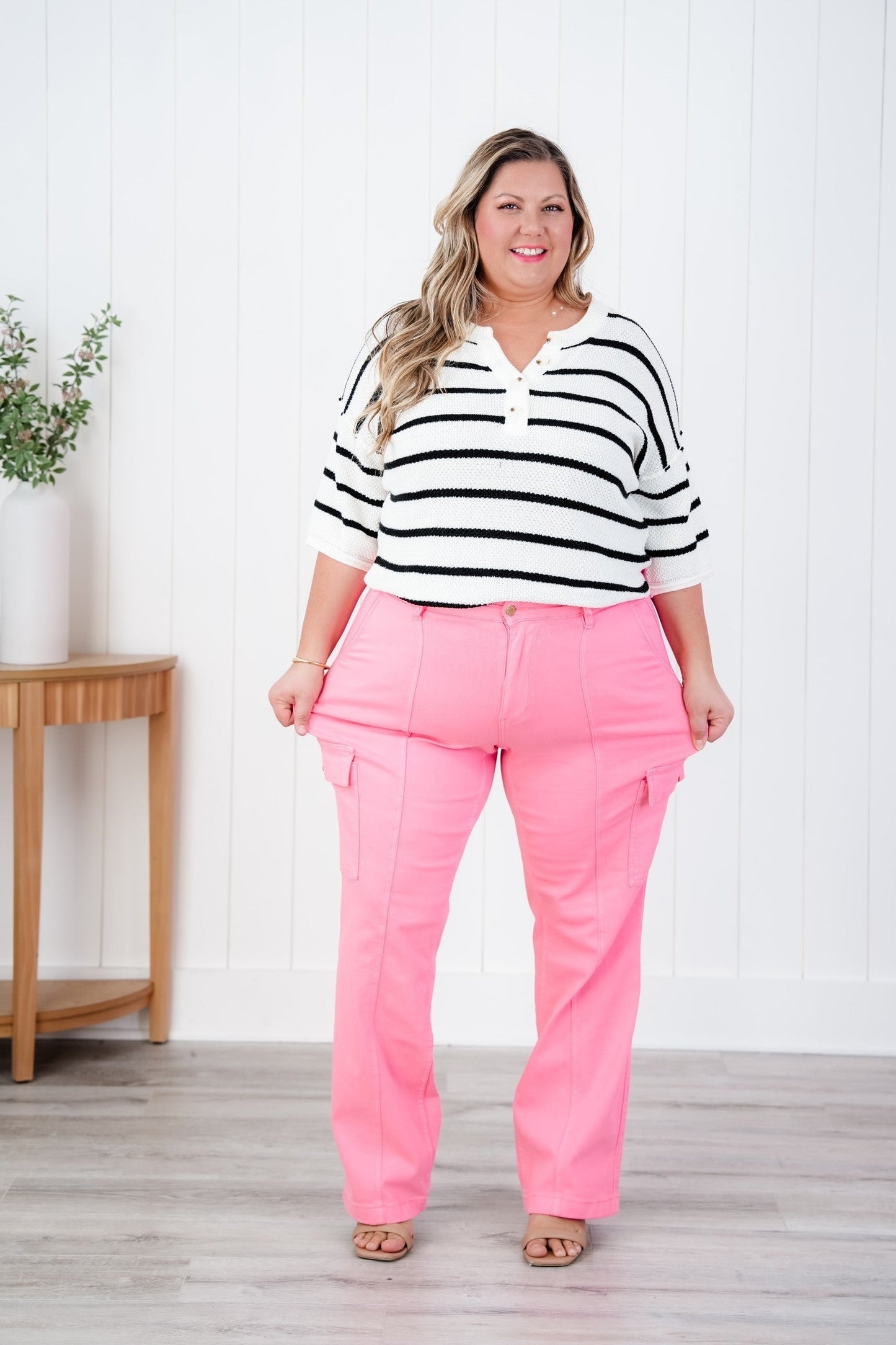 Judy Blue High Rise Pink Garment Dyed Cargo Straight Leg Jeans