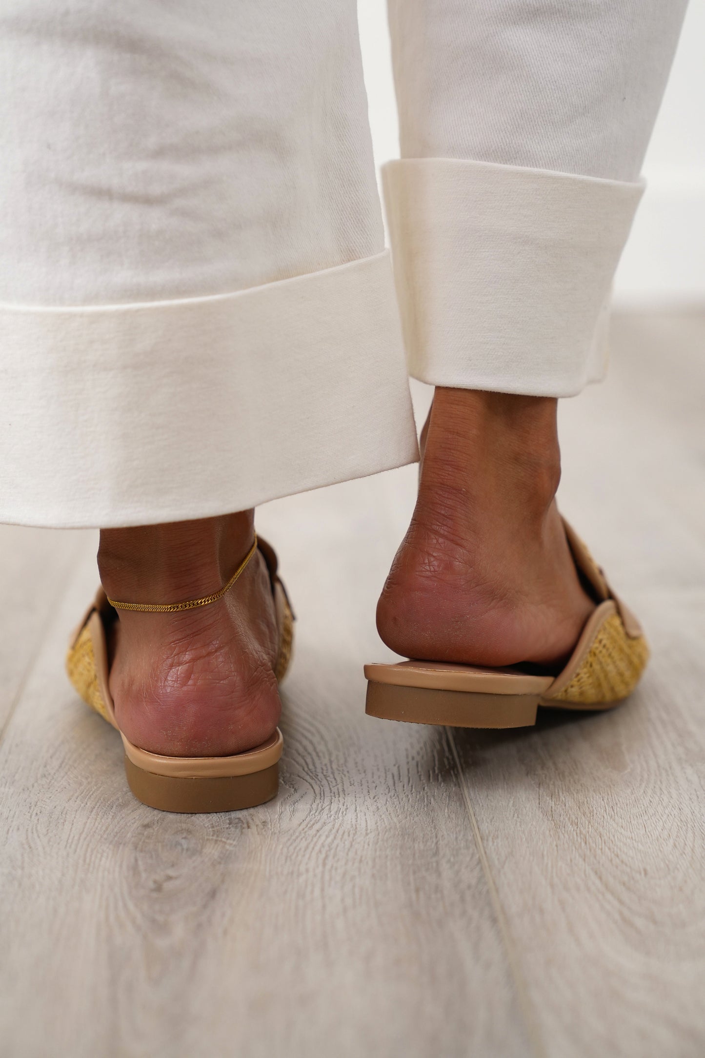 MIA Woven Raffia Mule Loafers with Metal Buckle