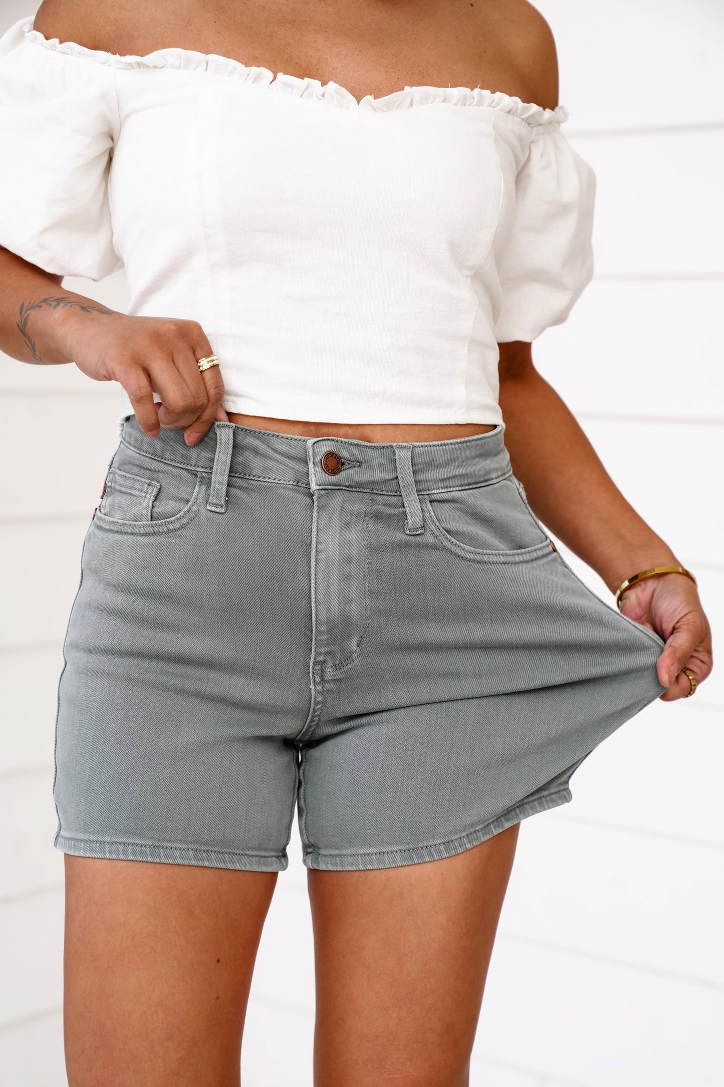 Judy Blue Stone Blue Shorts with Back Pocket Embroidery
