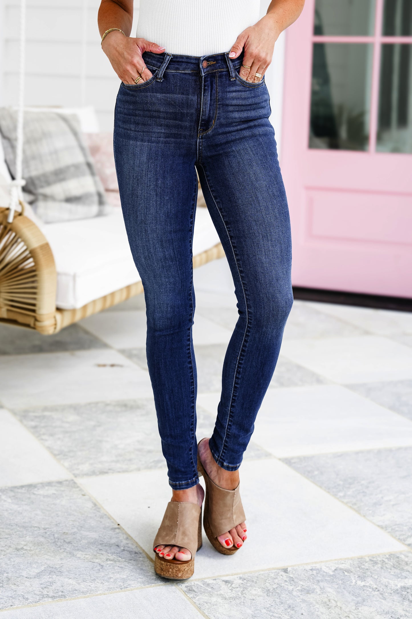 Judy Blue High Rise Medium Wash Cuffed Skinny Jeans