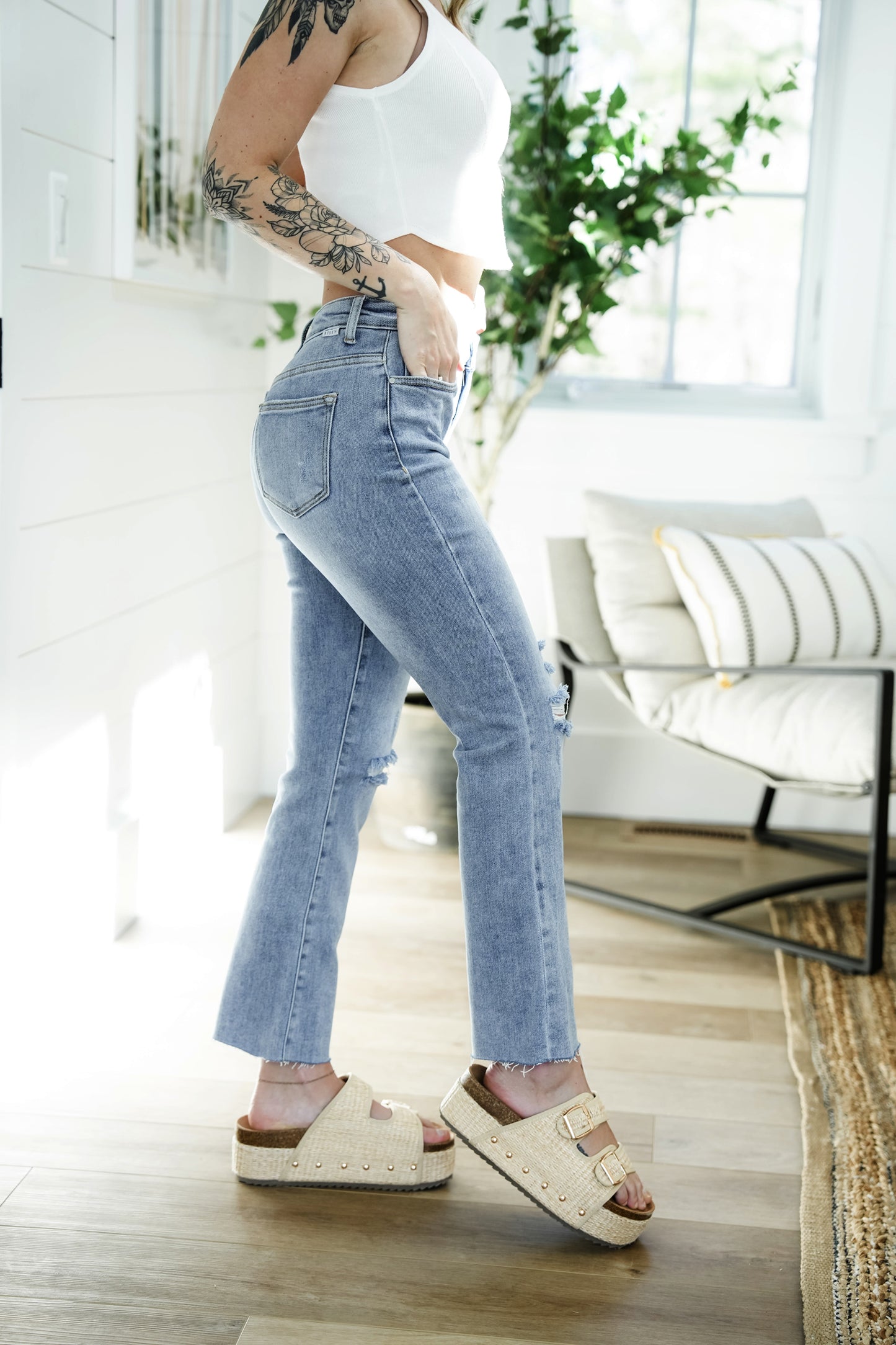 Freckled Poppy X Risen Summer Days High Rise Light Vintage Wash Straight Leg Jeans