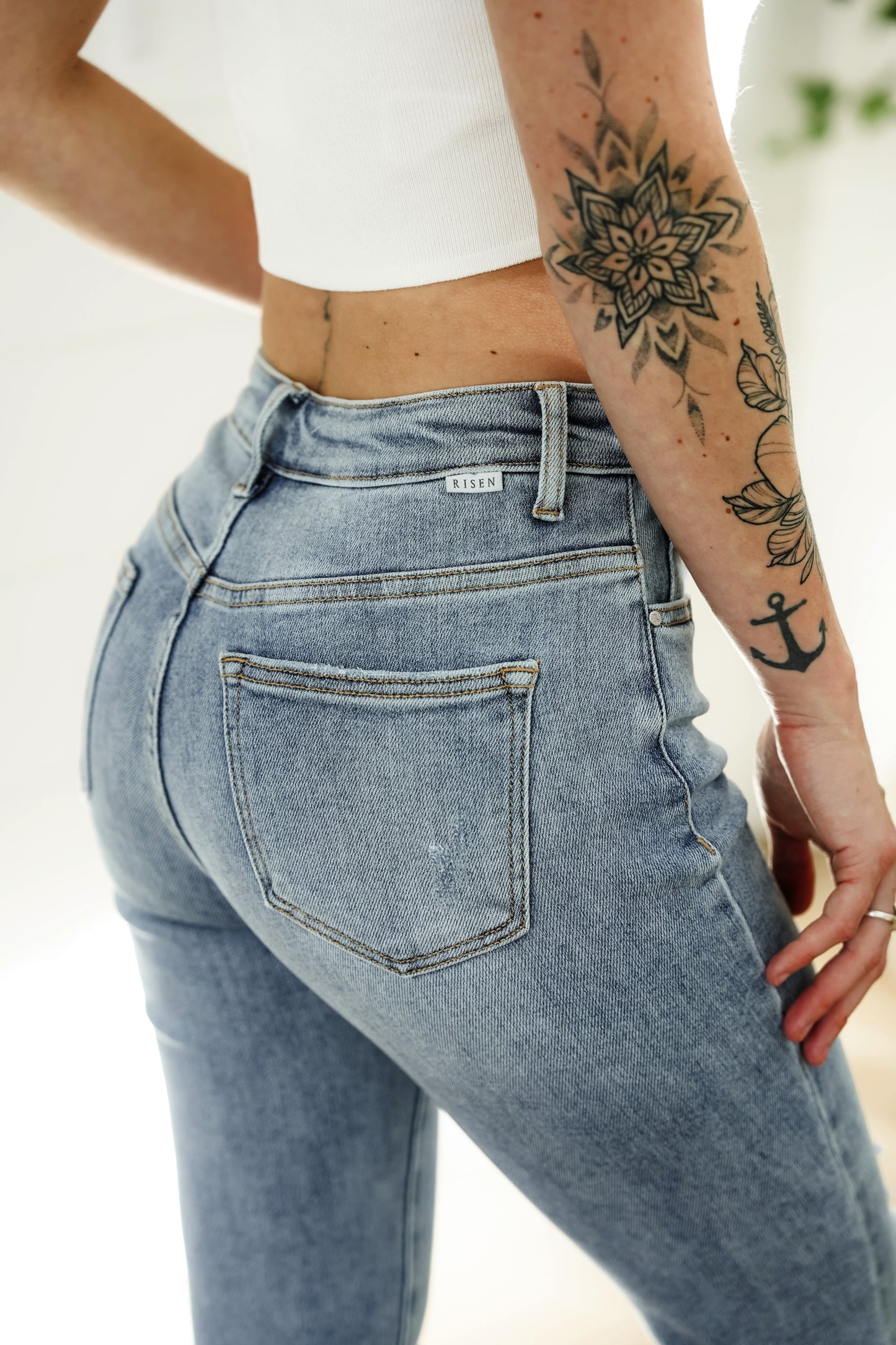 Freckled Poppy X Risen Summer Days High Rise Light Vintage Wash Straight Leg Jeans