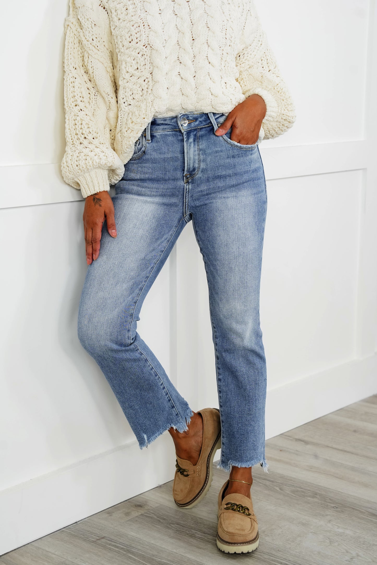 Risen She's a Good Time High Rise Medium Wash Slim Straight Leg Jeans
