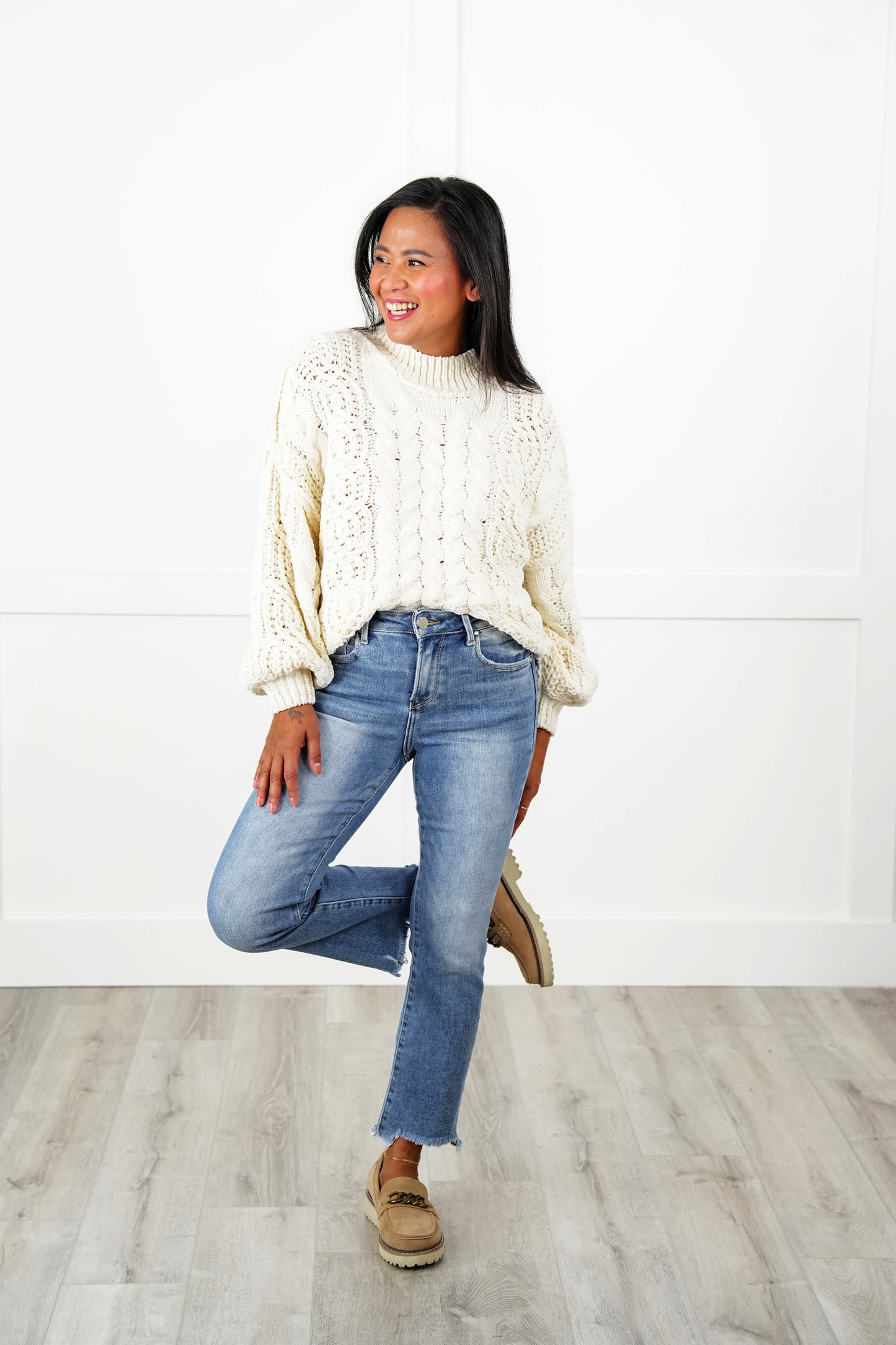 Risen She's a Good Time High Rise Medium Wash Slim Straight Leg Jeans