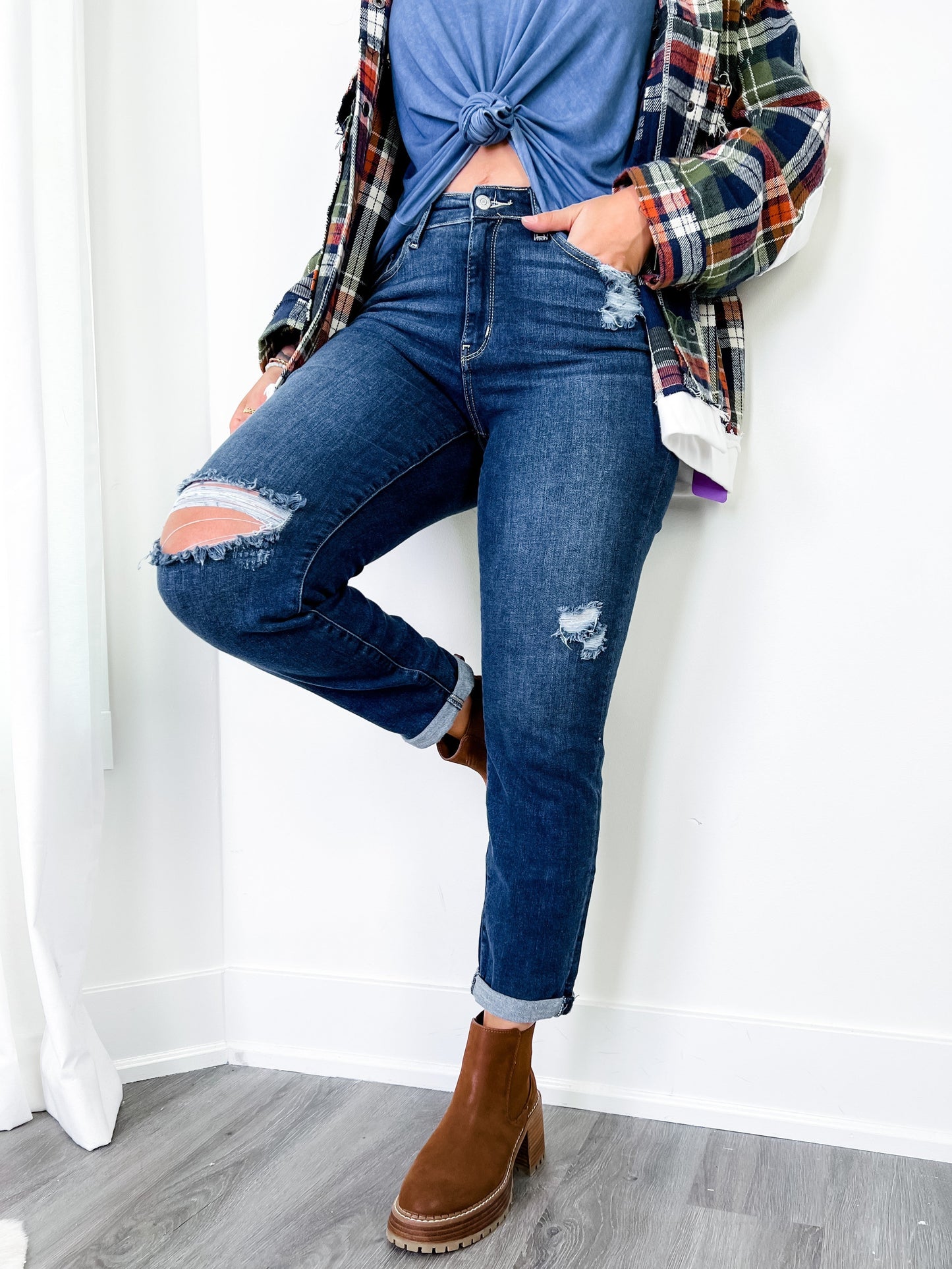 Judy Blue Casual Friday High Rise Cuffed Boyfriend Distressed Jeans