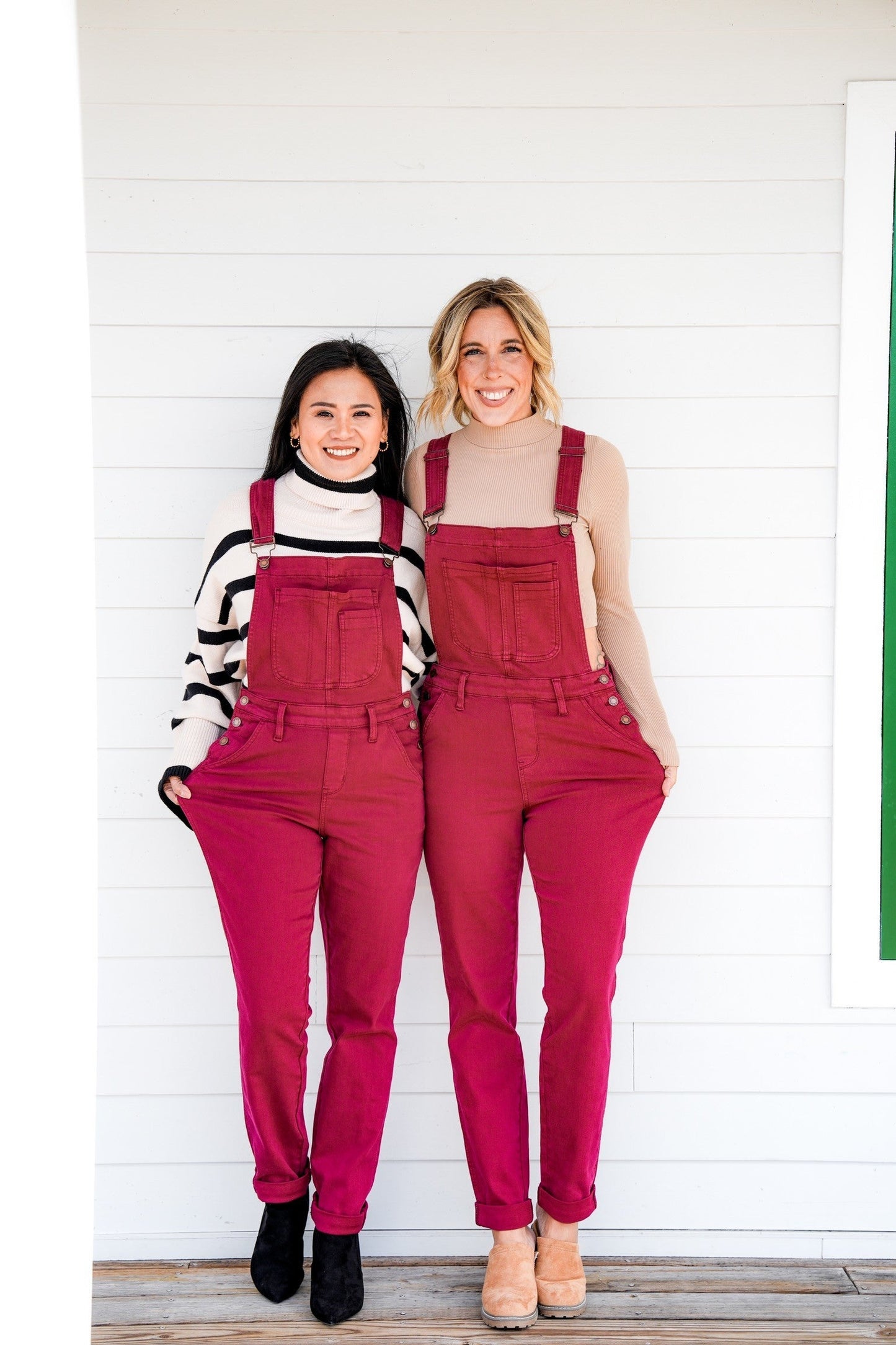 Judy Blue High Rise Maroon Garment Dyed Double Cuffed Boyfriend Overalls