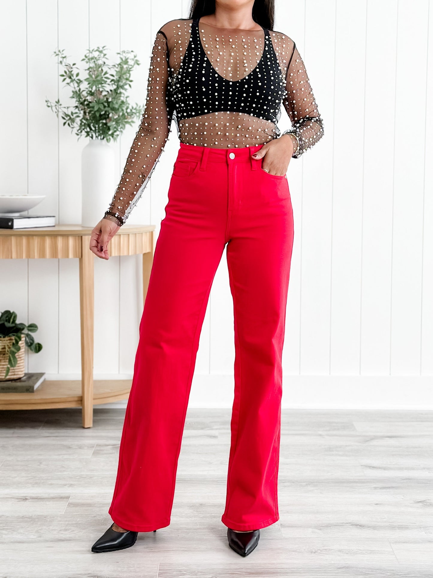 Judy Blue Red Hot High Rise Red 90's Straight Leg Jeans