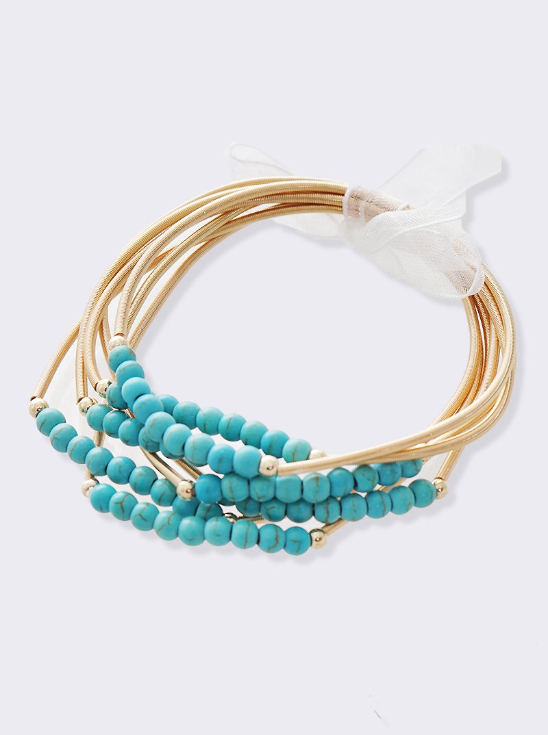 SPRING WIRE TURQUOISE BEAD STACKABLE STRETCH BRACELETS