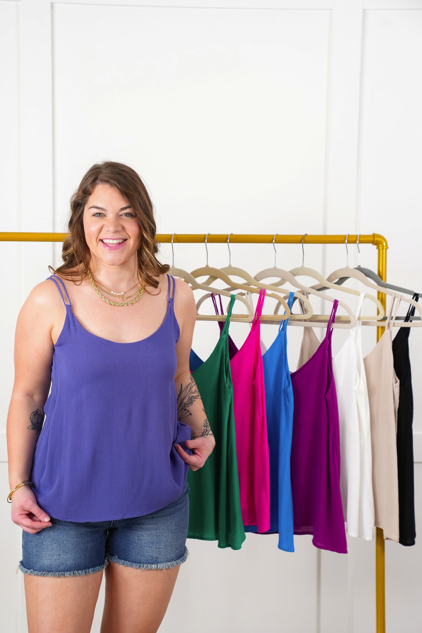 Door Buster! Zenana Double Spaghetti Strap Crinkle V-Neck Cami Top