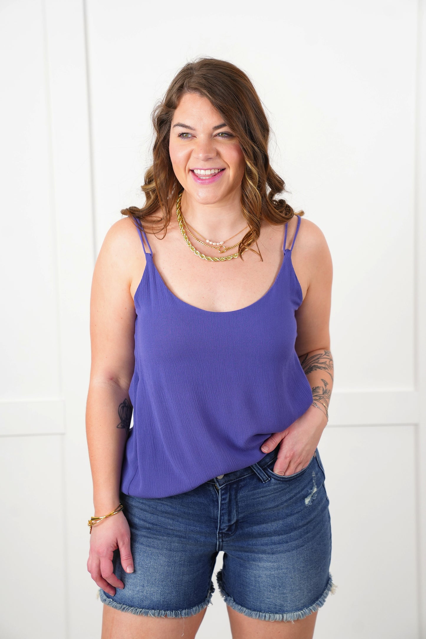 Door Buster! Zenana Double Spaghetti Strap Crinkle V-Neck Cami Top