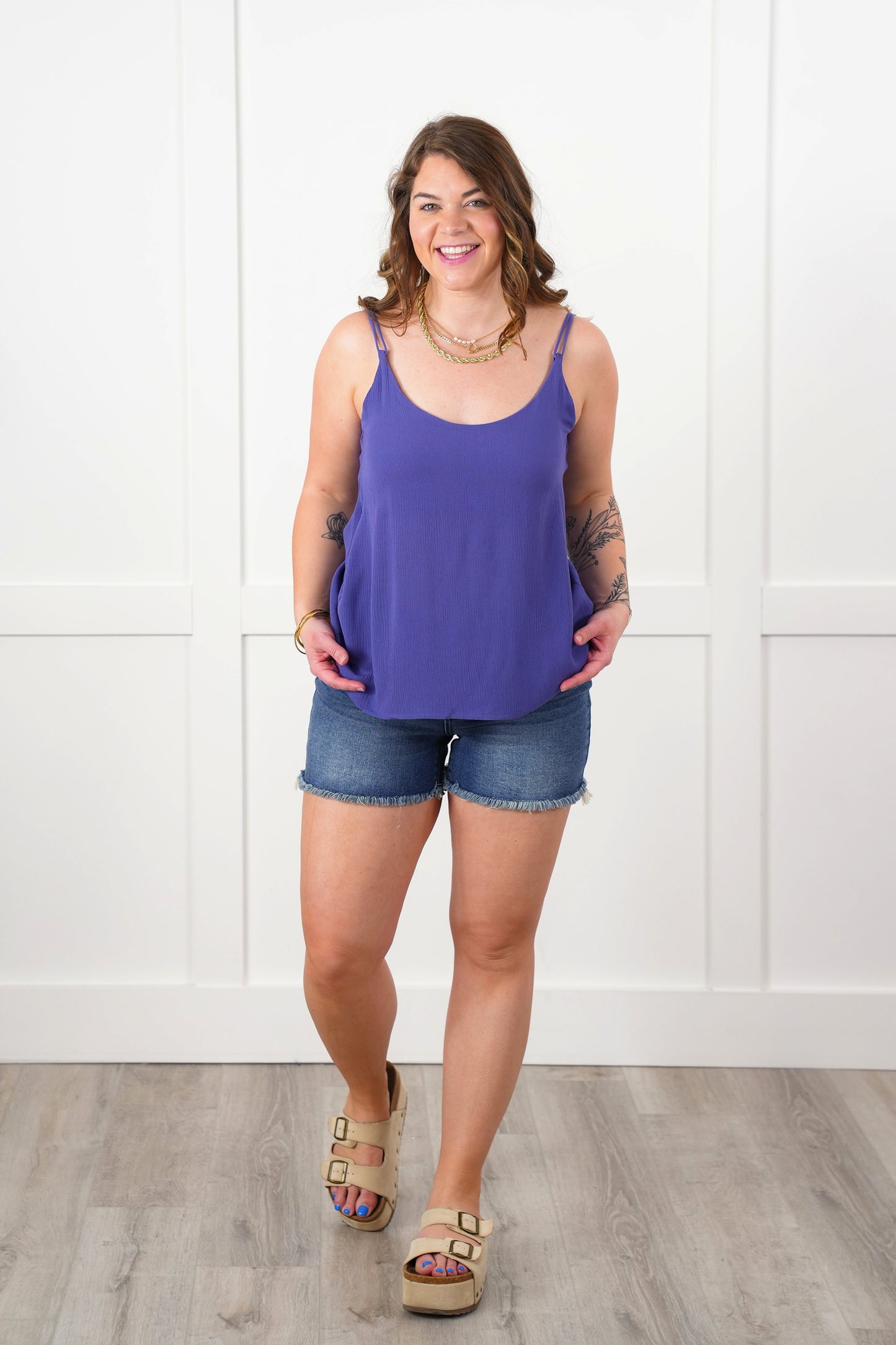 Door Buster! Zenana Double Spaghetti Strap Crinkle V-Neck Cami Top