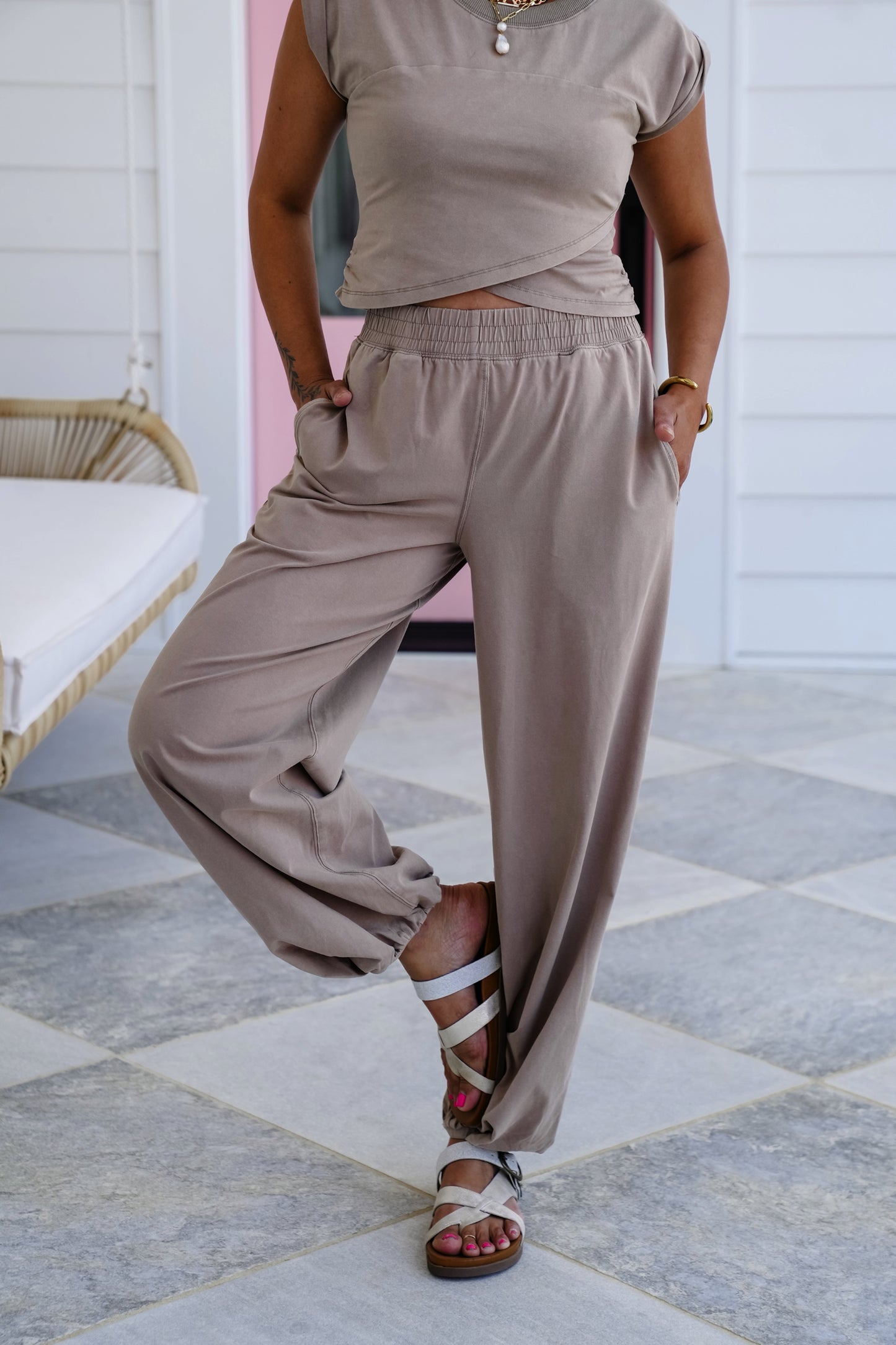 Mineral Wash Elastic Waist Jogger with Side Pockets