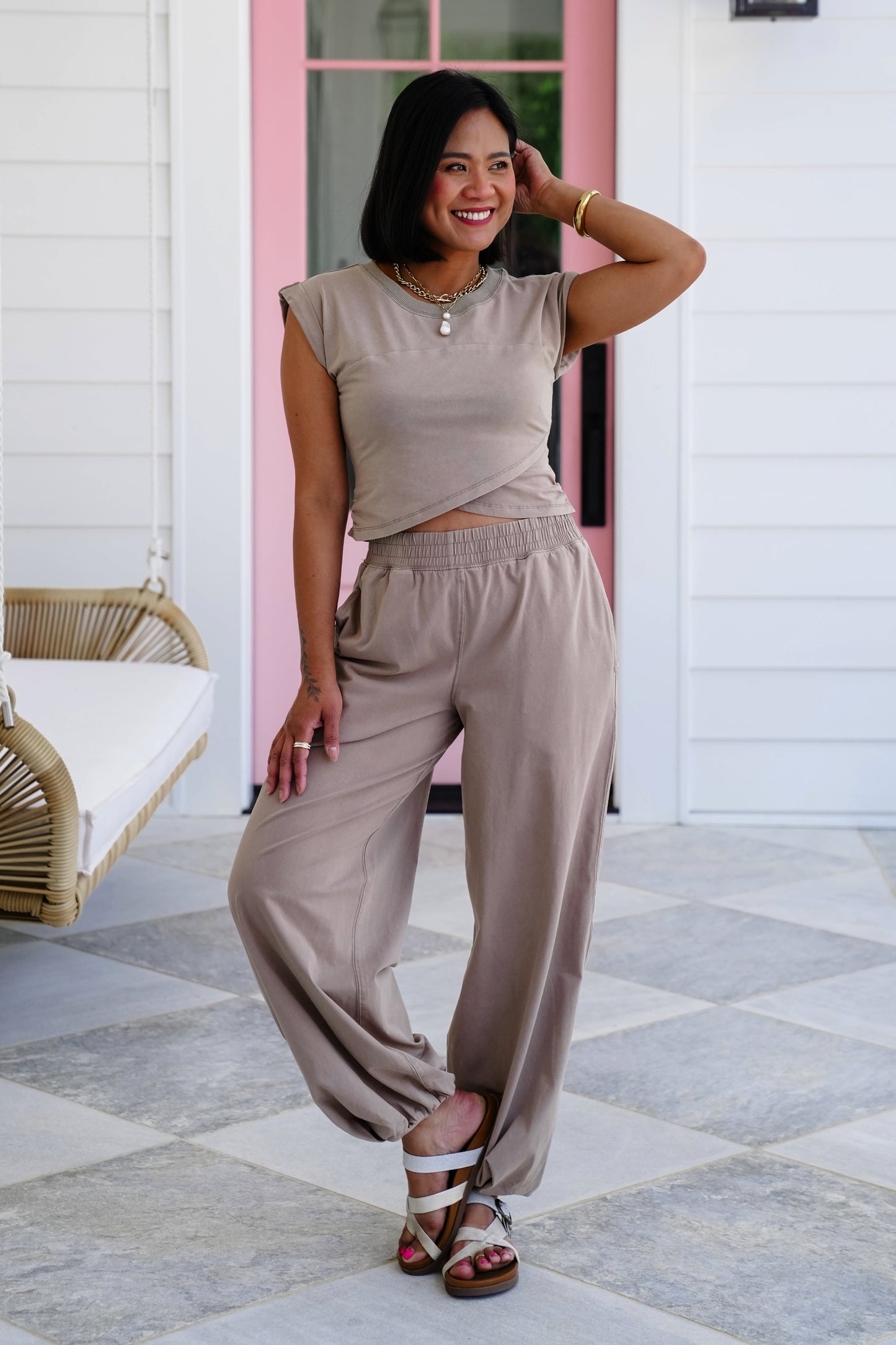 Mineral Wash Elastic Waist Jogger with Side Pockets