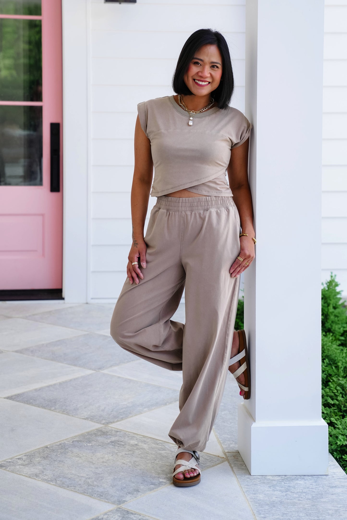 Mineral Wash Elastic Waist Jogger with Side Pockets