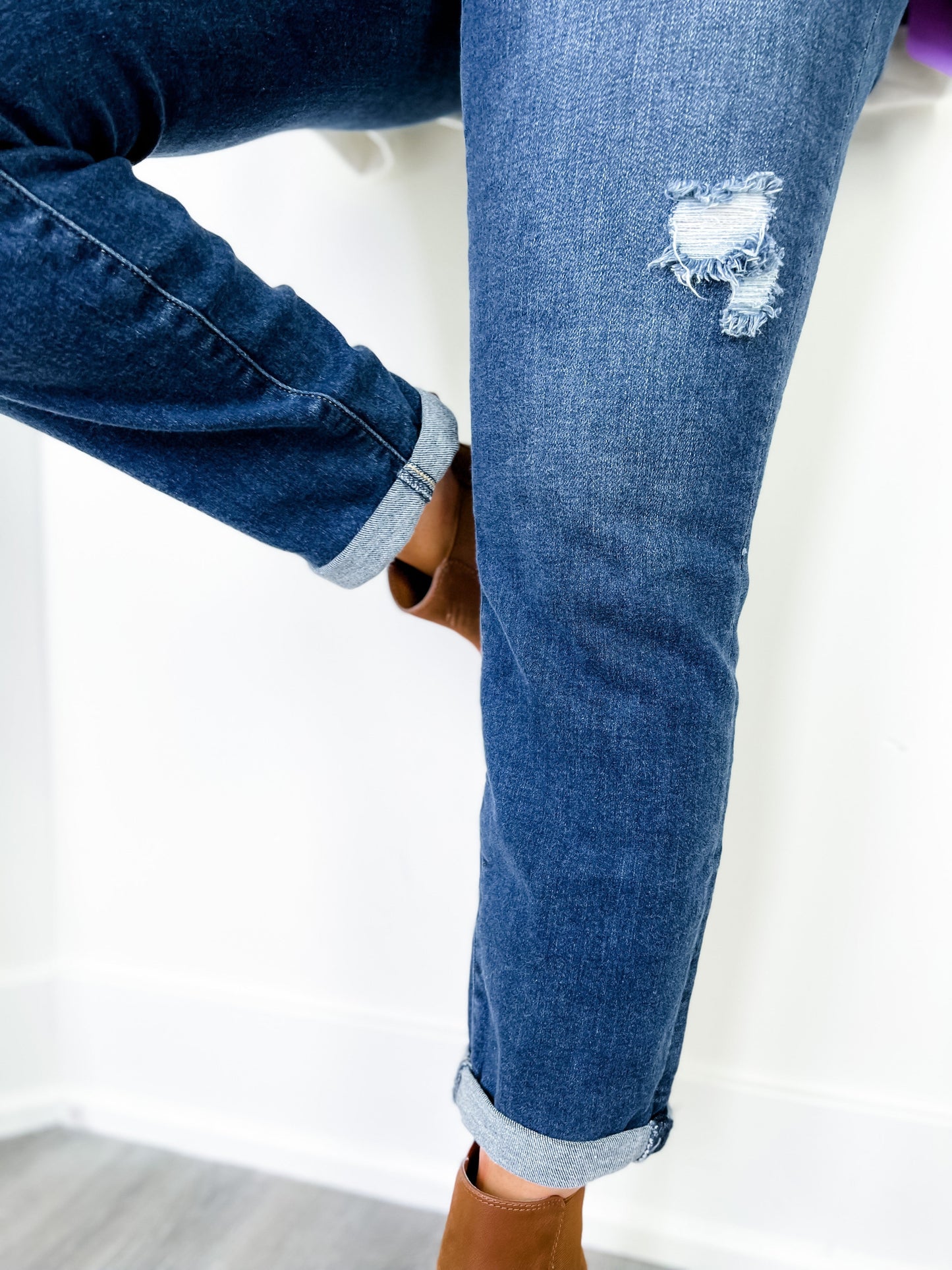 Judy Blue Casual Friday High Rise Cuffed Boyfriend Distressed Jeans