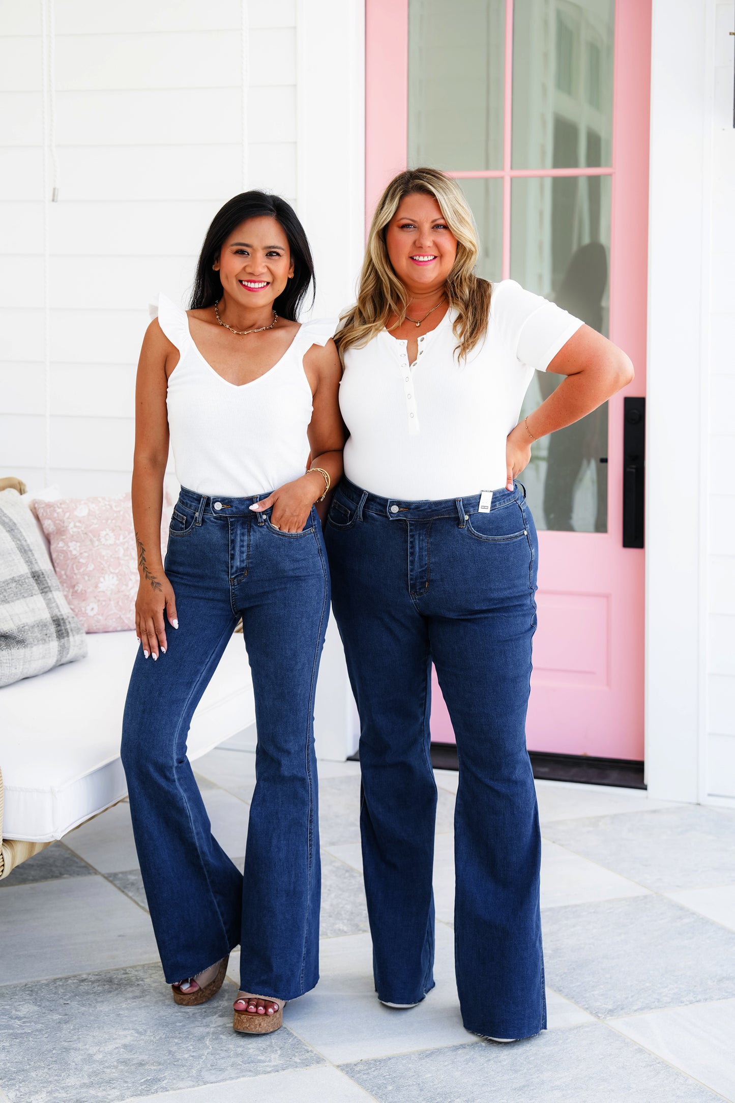 Judy Blue Triple Threat High Rise Medium Wash Cool Denim Tummy Control Top Flare Jeans