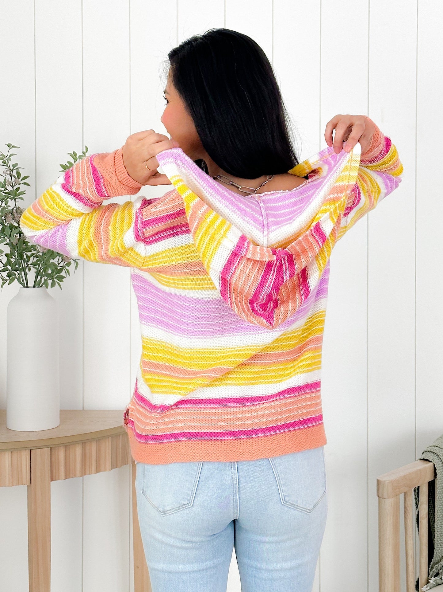 Multi Colored Stripe Long Sleeve Pullover Hoodie Sweater