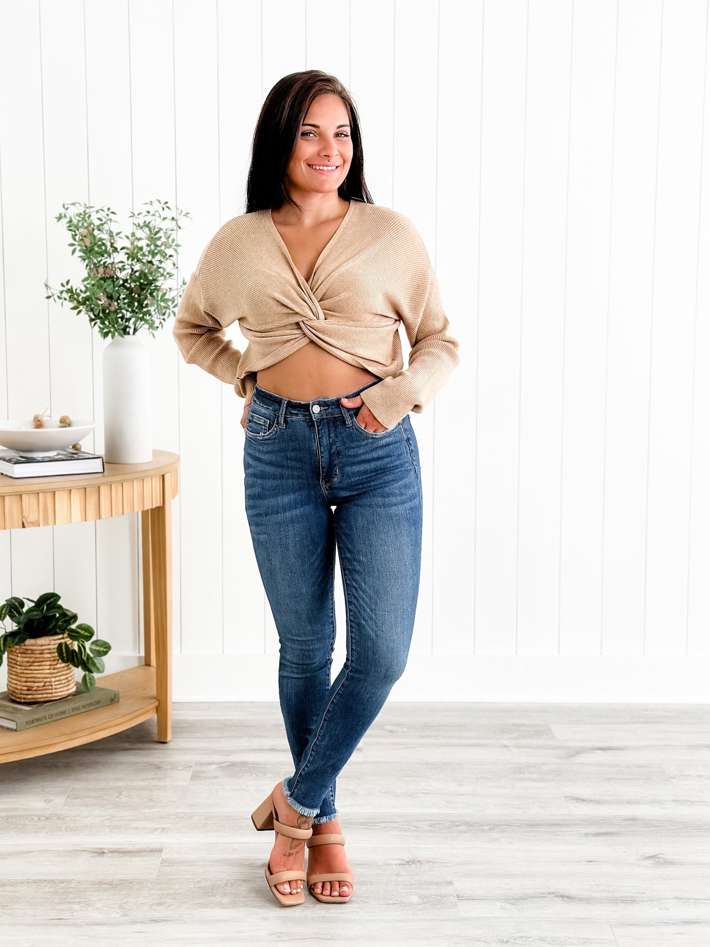 Judy Blue What Dreams are Made Of High Rise Medium Wash Tummy Control Side Slit With Frayed Hem Skinny Jeans