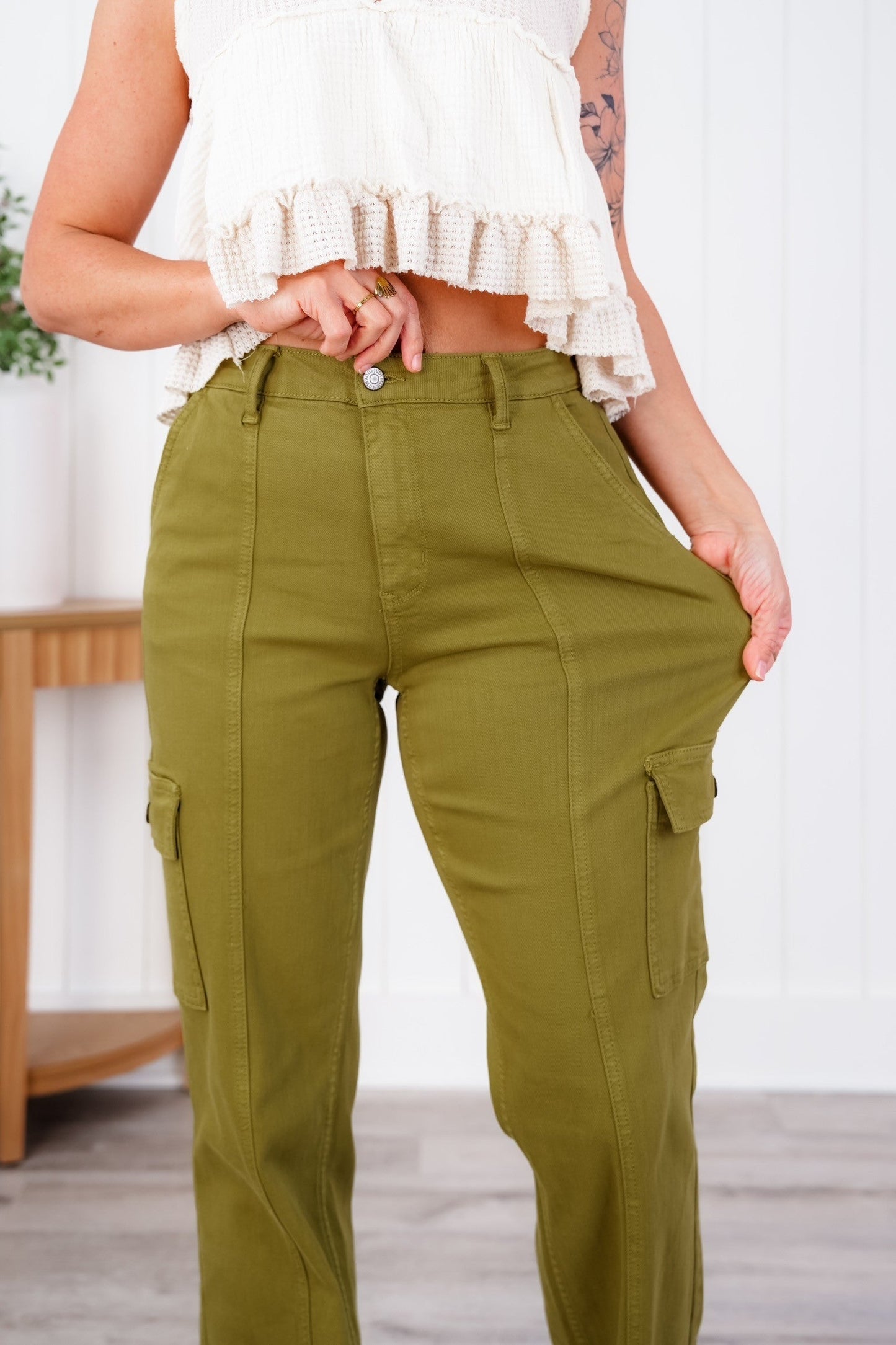 Judy Blue High Rise Matcha Straight Leg Cargo Jeans