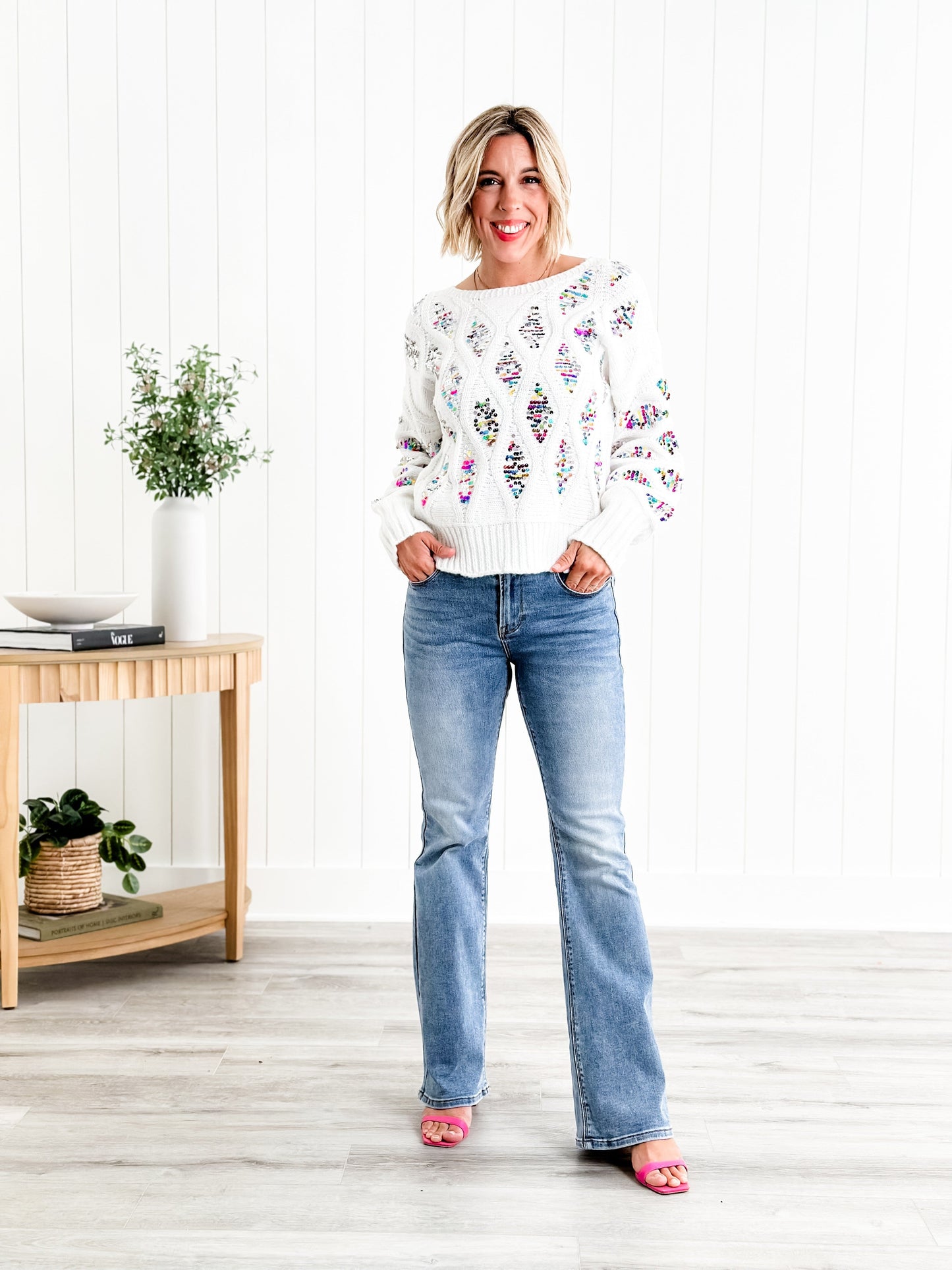 Freckled Poppy X Risen Wildest Dreams Mid Rise Medium Wash Basic Non Distressed Flare Jeans