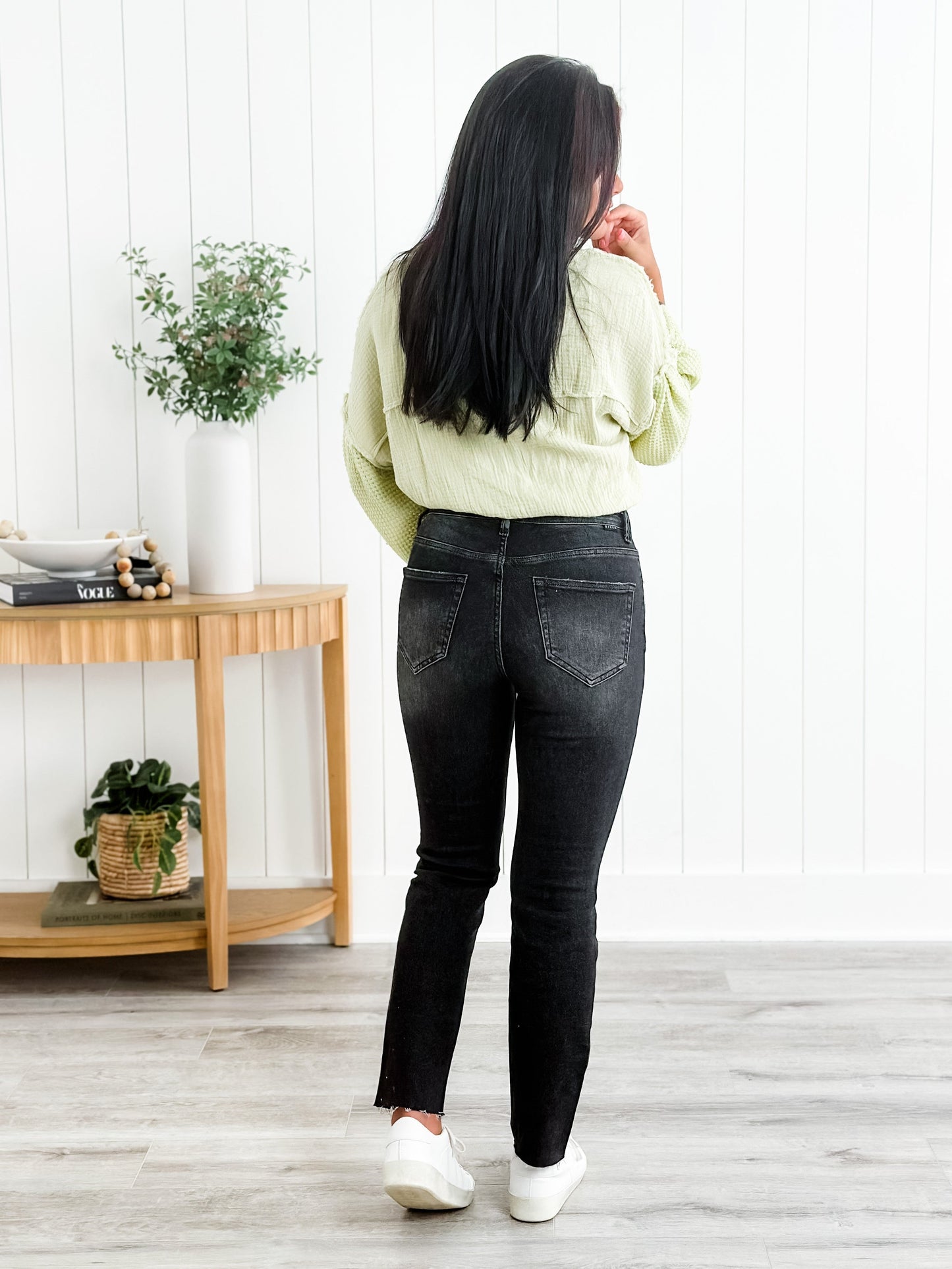 Risen Black Mid Rise Button Fly Relaxed Fit Skinny Jeans