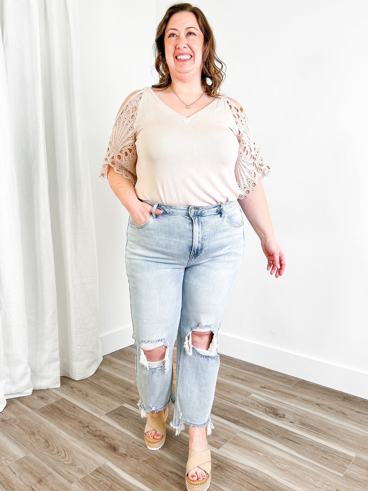 Risen The Alexandra (my fave!!) Light Wash High Rise Straight Leg Cropped Jeans