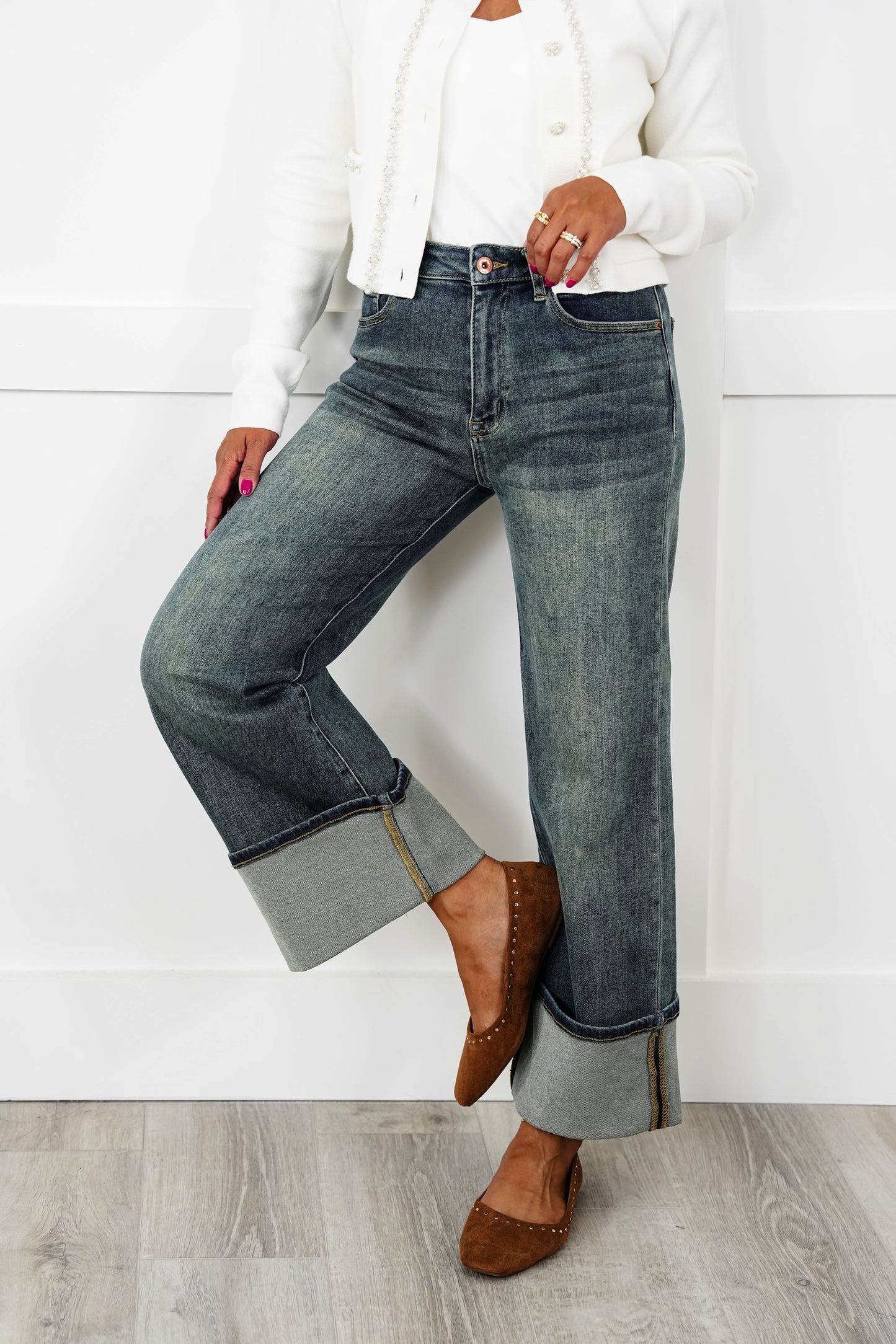 Special A High Rise Dark Wash Straight Wide Leg Jeans