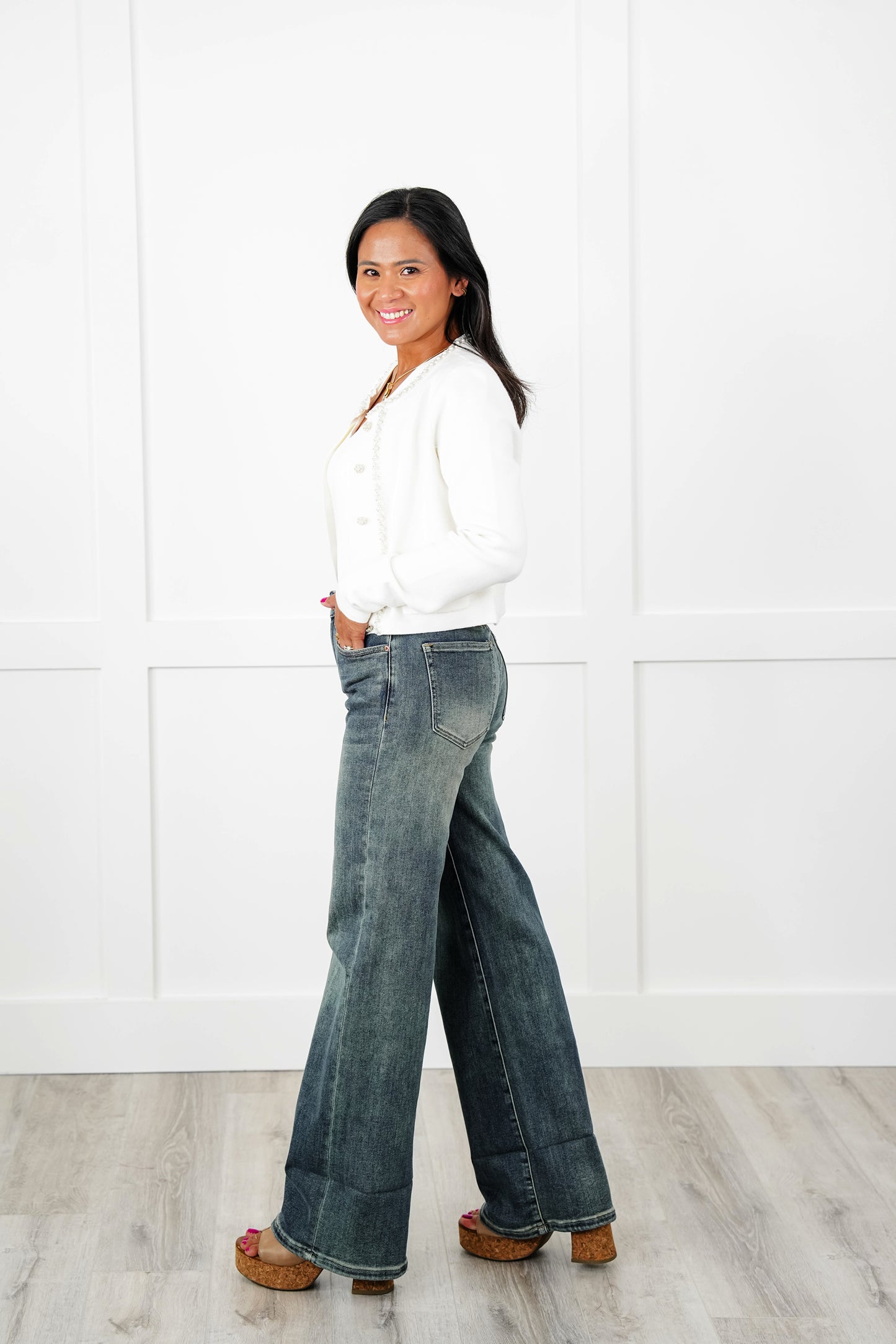 Special A High Rise Dark Wash Straight Wide Leg Jeans
