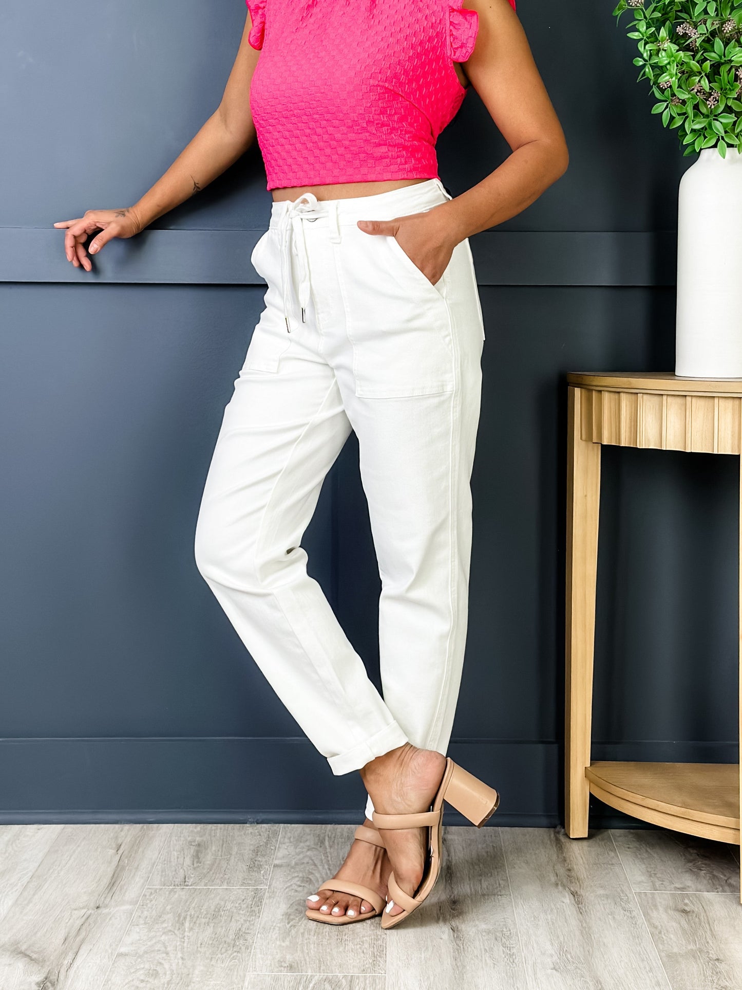 Judy Blue WHITE Airplane Mode High Rise White Cuffed Jogger