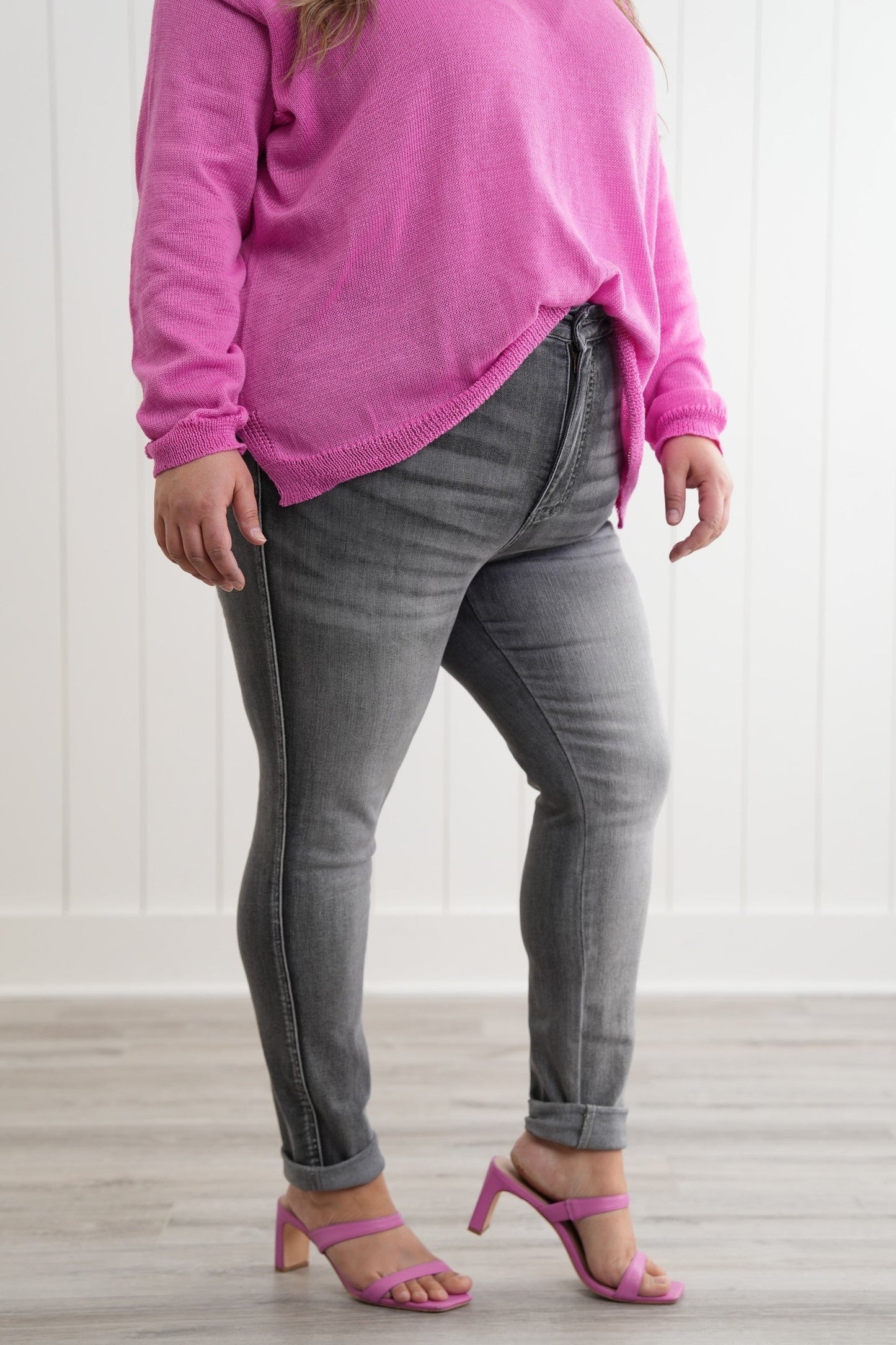 Judy Blue 50 Shades of Grey High Rise Grey Wash Tummy Control Skinny Jeans With Release Hem