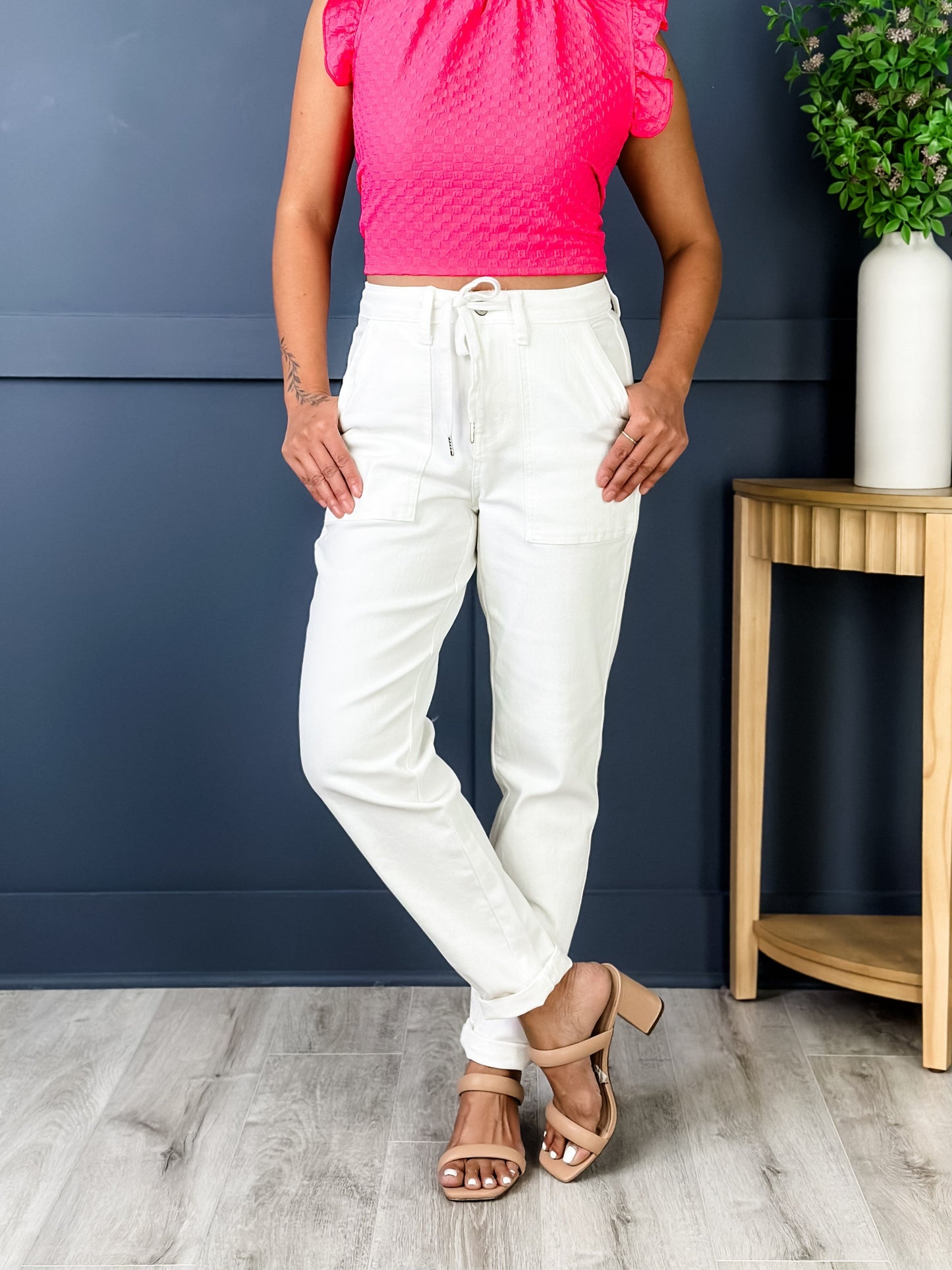 Judy Blue WHITE Airplane Mode High Rise White Cuffed Jogger