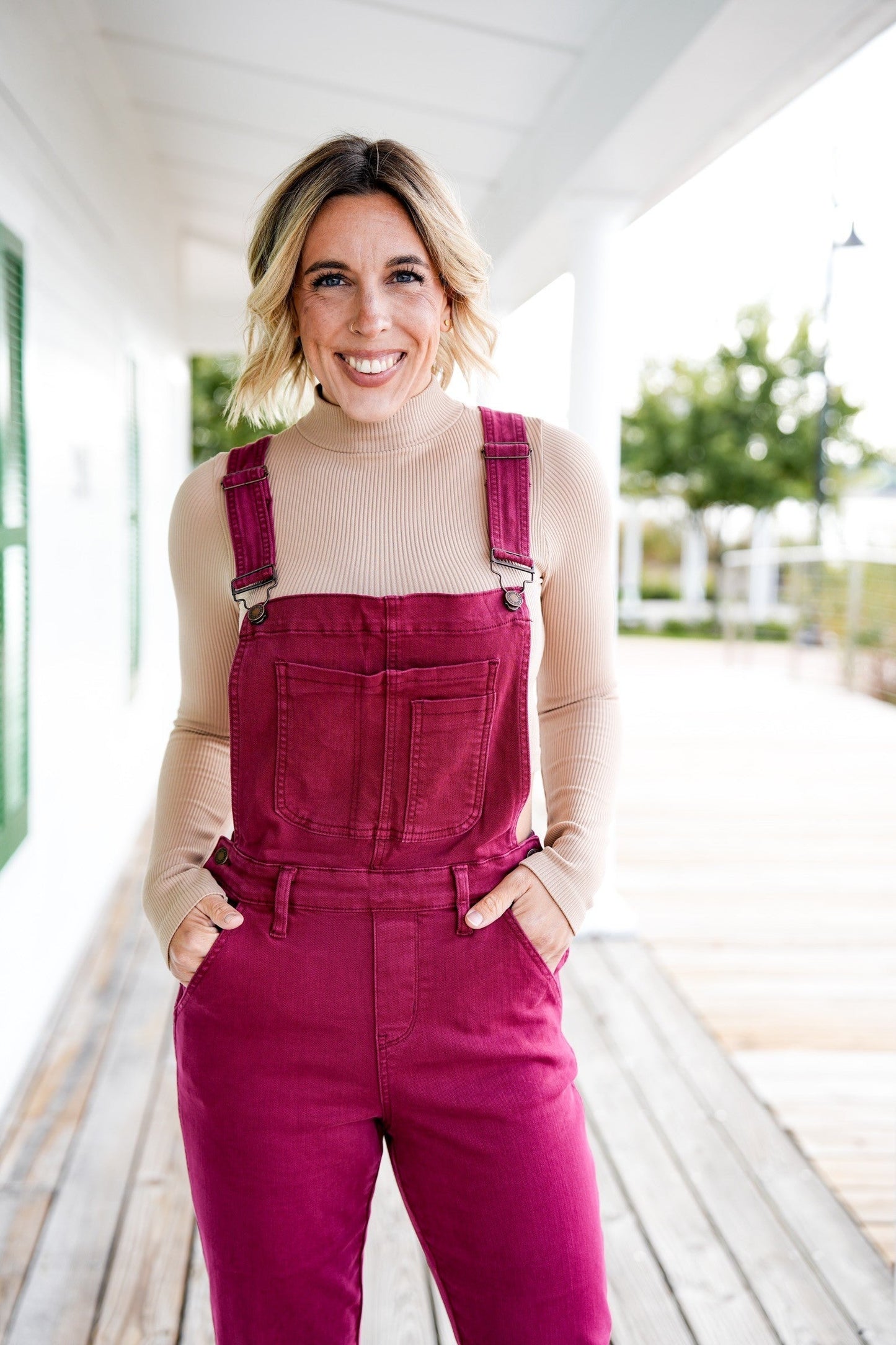 Judy Blue High Rise Maroon Garment Dyed Double Cuffed Boyfriend Overalls